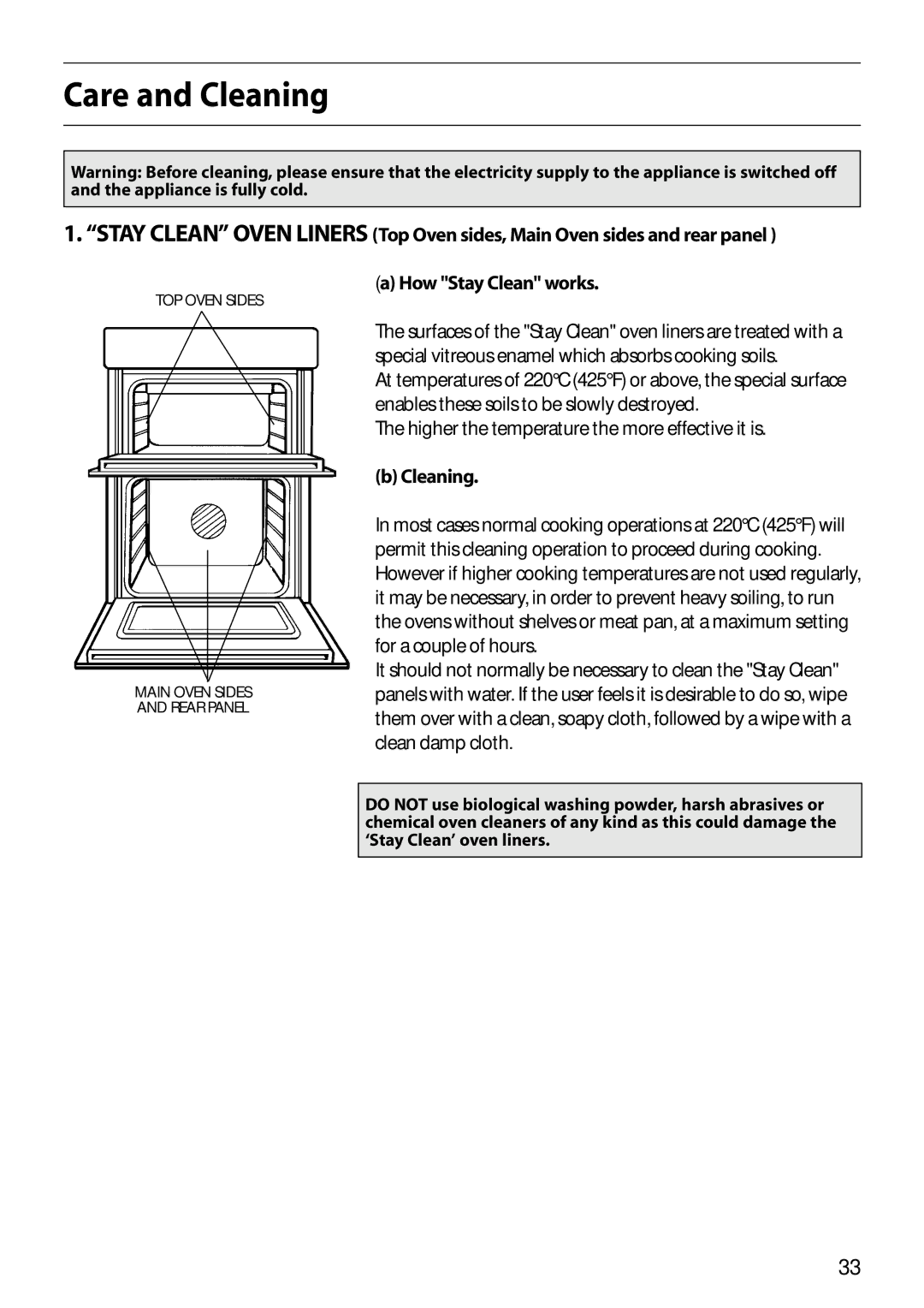 Hotpoint S150E manual Care and Cleaning 