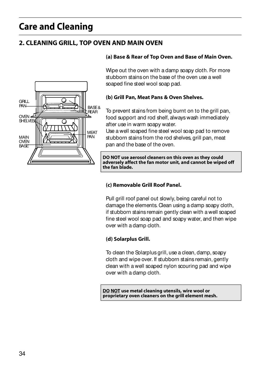 Hotpoint S150E Cleaning GRILL, TOP Oven and Main Oven, Base & Rear of Top Oven and Base of Main Oven, Solarplus Grill 