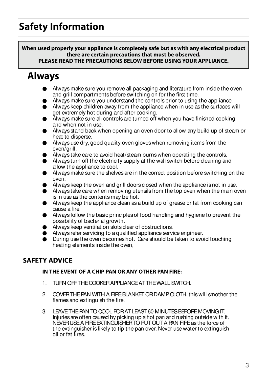 Hotpoint S150E manual Safety Information, Always, Safety Advice 