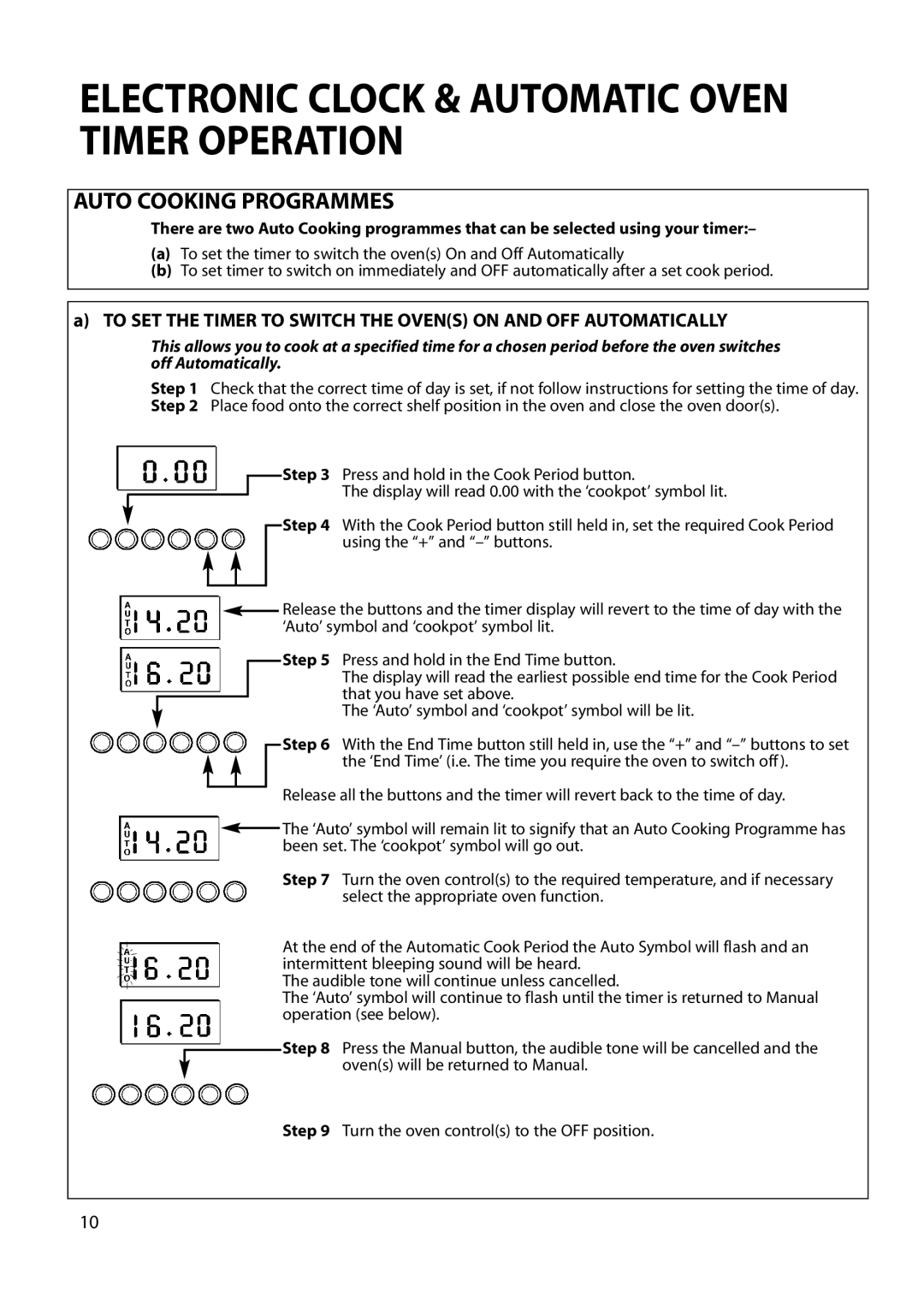 Hotpoint S230G DY230G manual Auto Cooking Programmes 