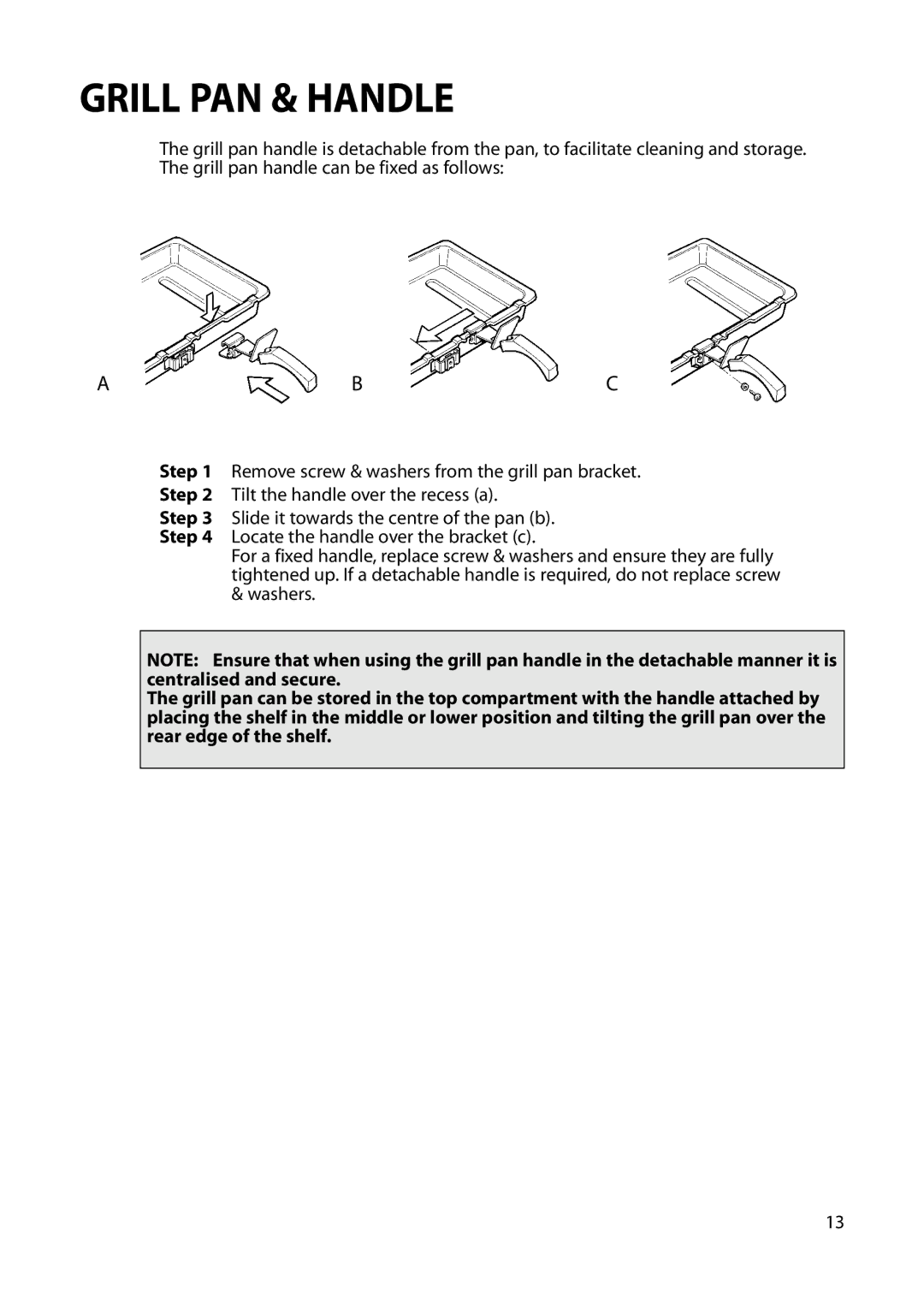 Hotpoint S230G DY230G manual Grill PAN & Handle, Abc 