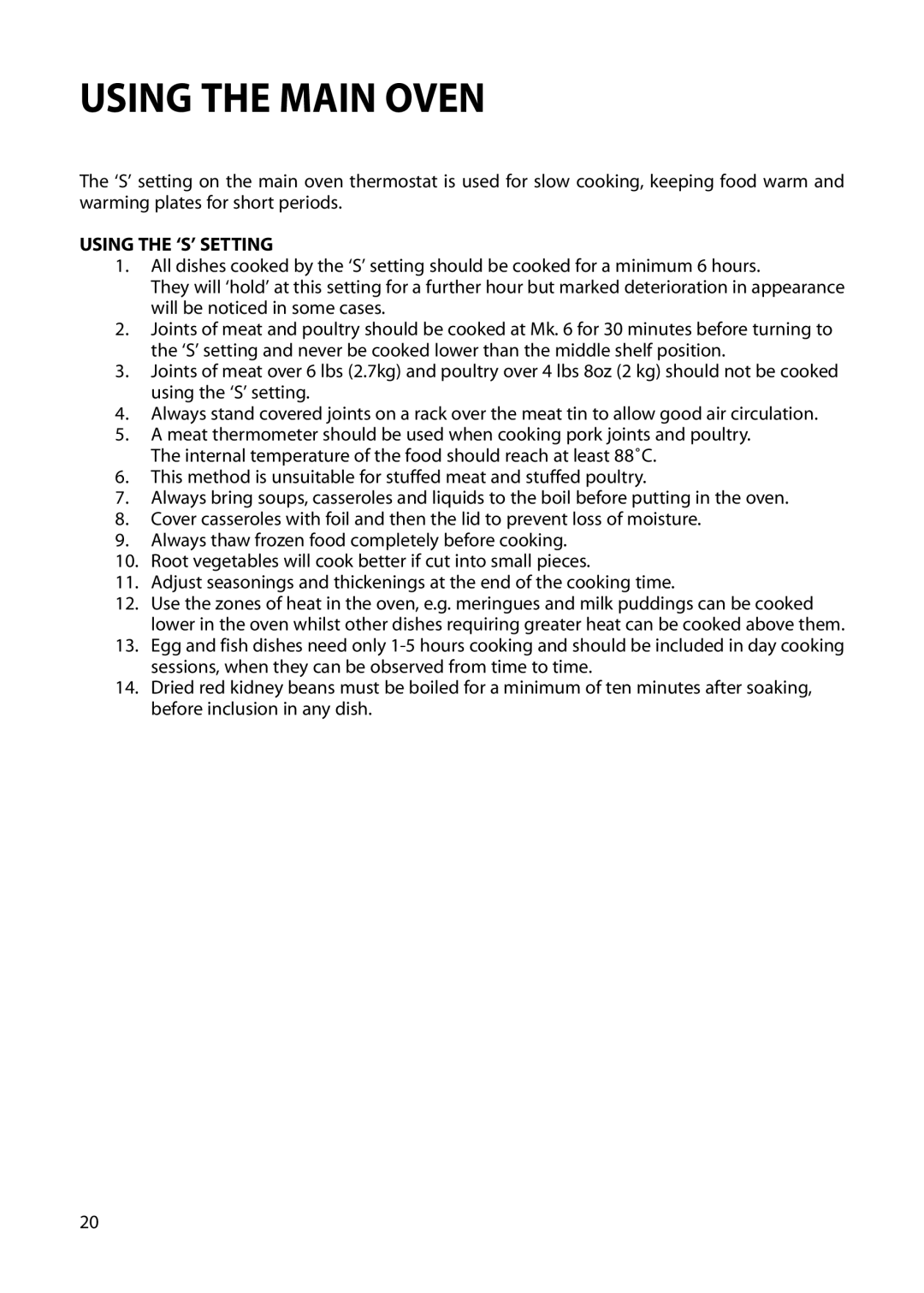 Hotpoint S230G DY230G manual Using the ‘S’ Setting 