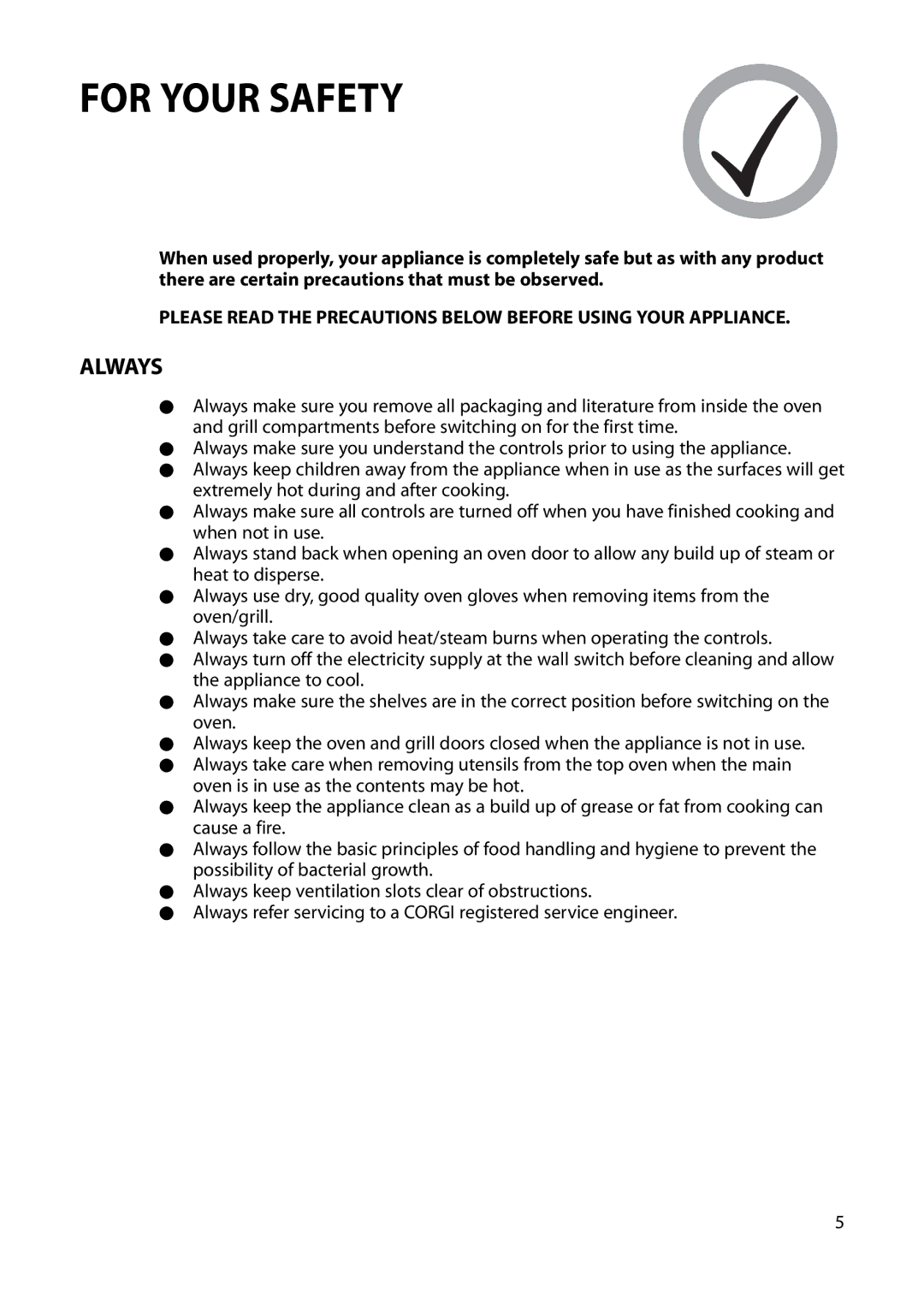 Hotpoint S230G DY230G manual For Your Safety, Always 