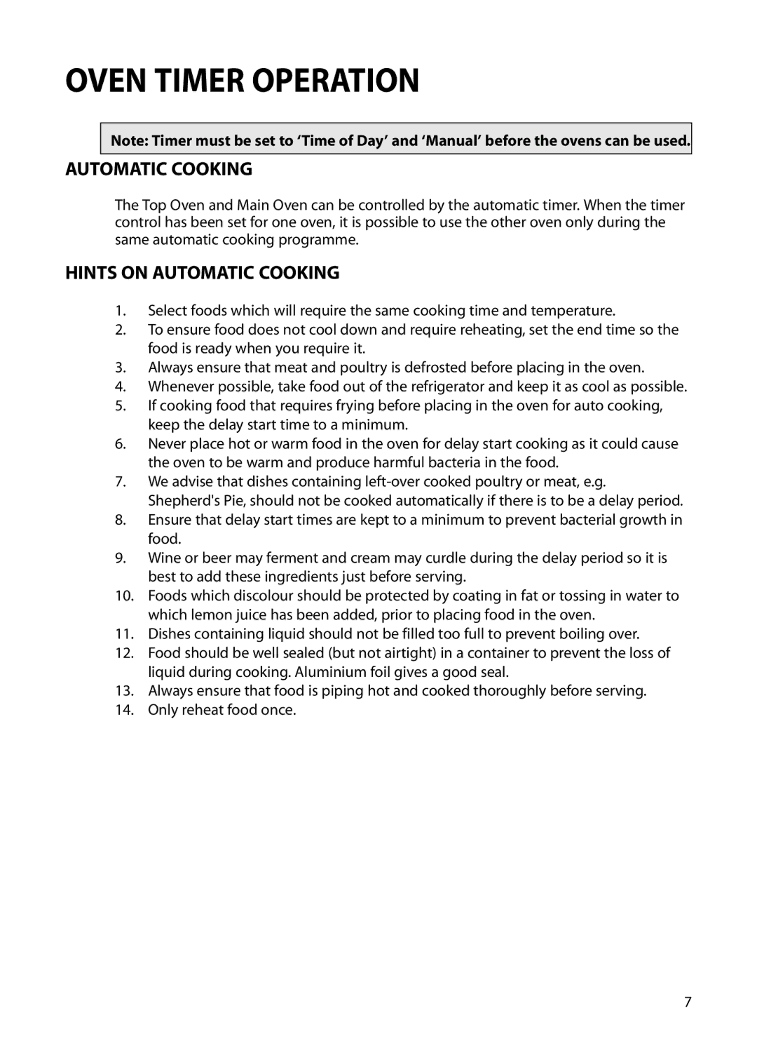 Hotpoint S230G DY230G manual Oven Timer Operation, Hints on Automatic Cooking 