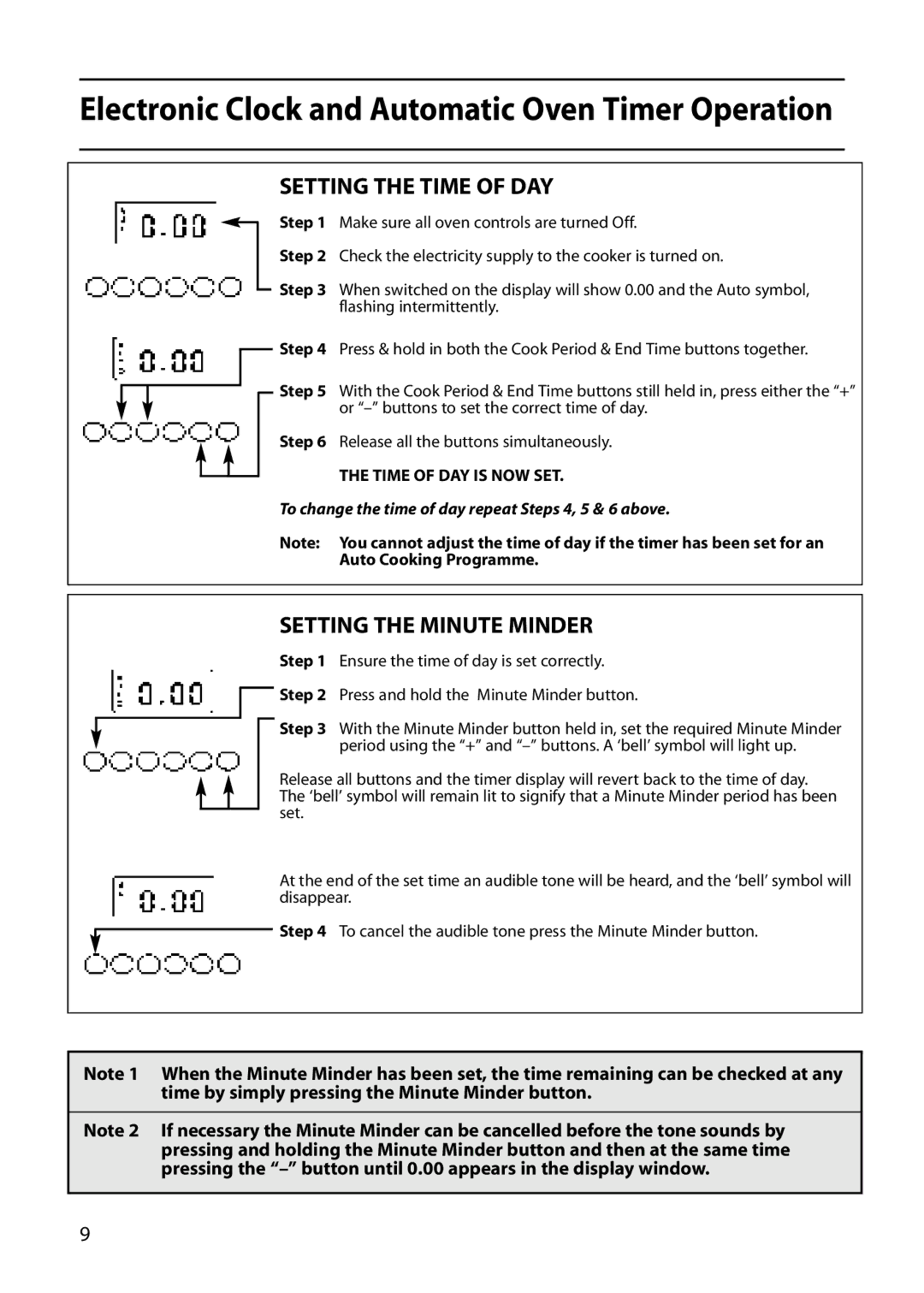 Hotpoint S420E manual Setting the Time of DAY, Setting the Minute Minder 