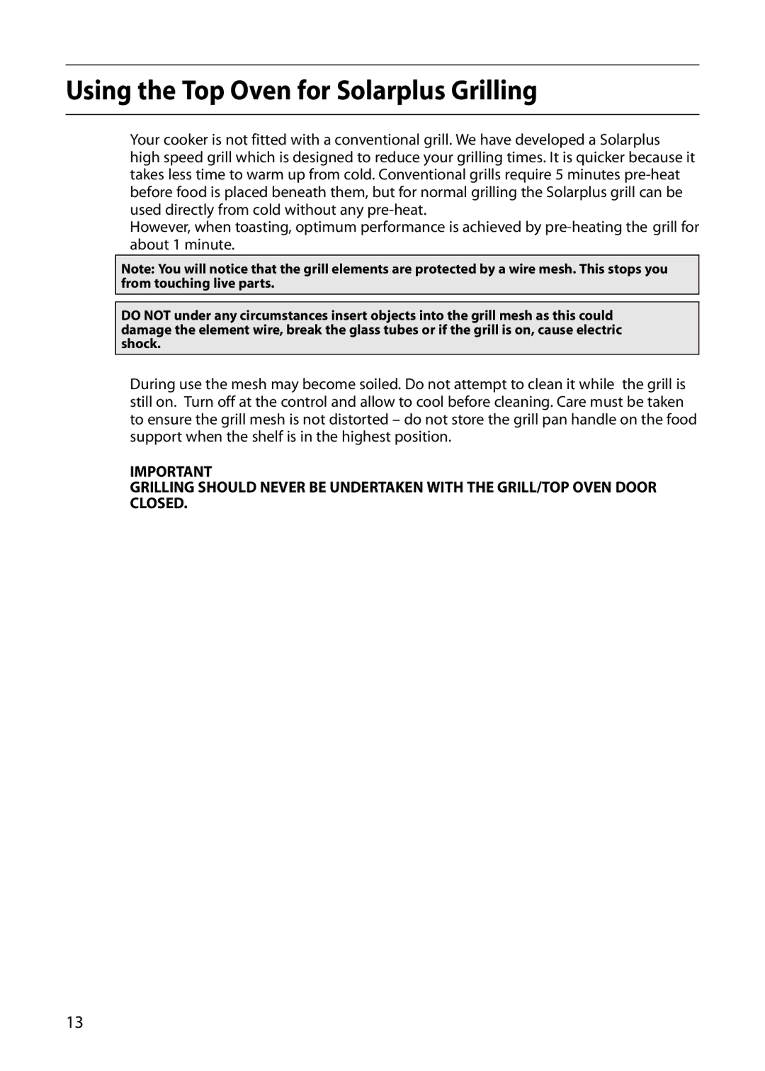 Hotpoint S420E manual Using the Top Oven for Solarplus Grilling 