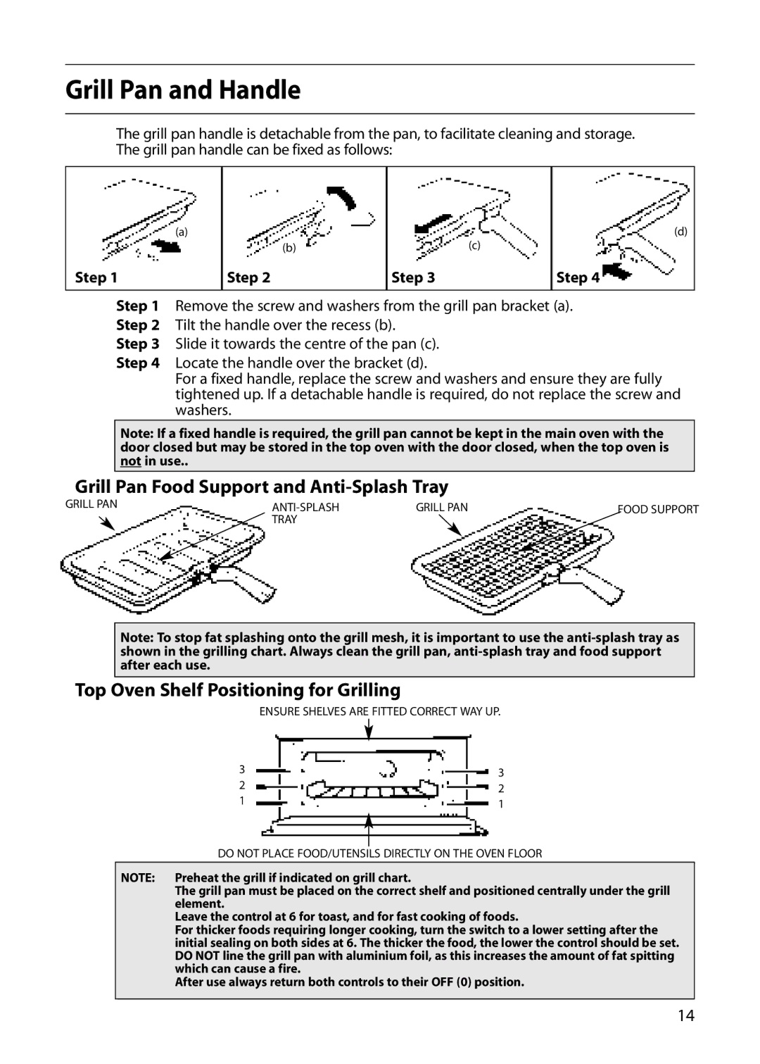 Hotpoint S420E Grill Pan and Handle, Grill Pan Food Support and Anti-Splash Tray, Top Oven Shelf Positioning for Grilling 