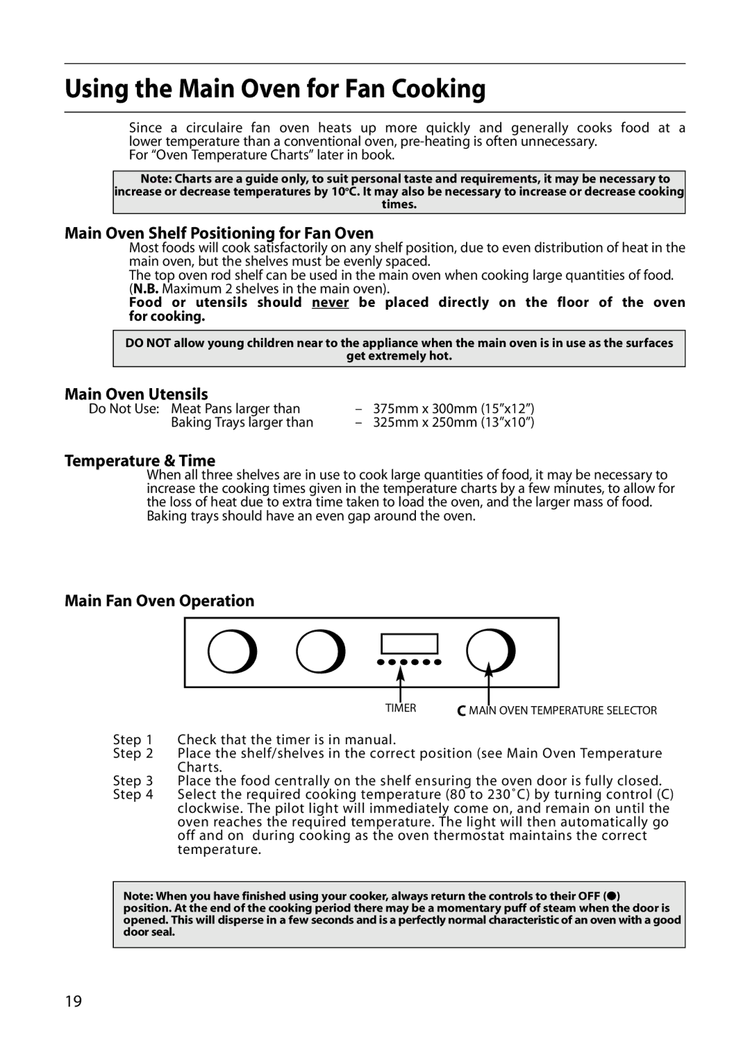 Hotpoint S420E manual Using the Main Oven for Fan Cooking, Main Oven Shelf Positioning for Fan Oven 