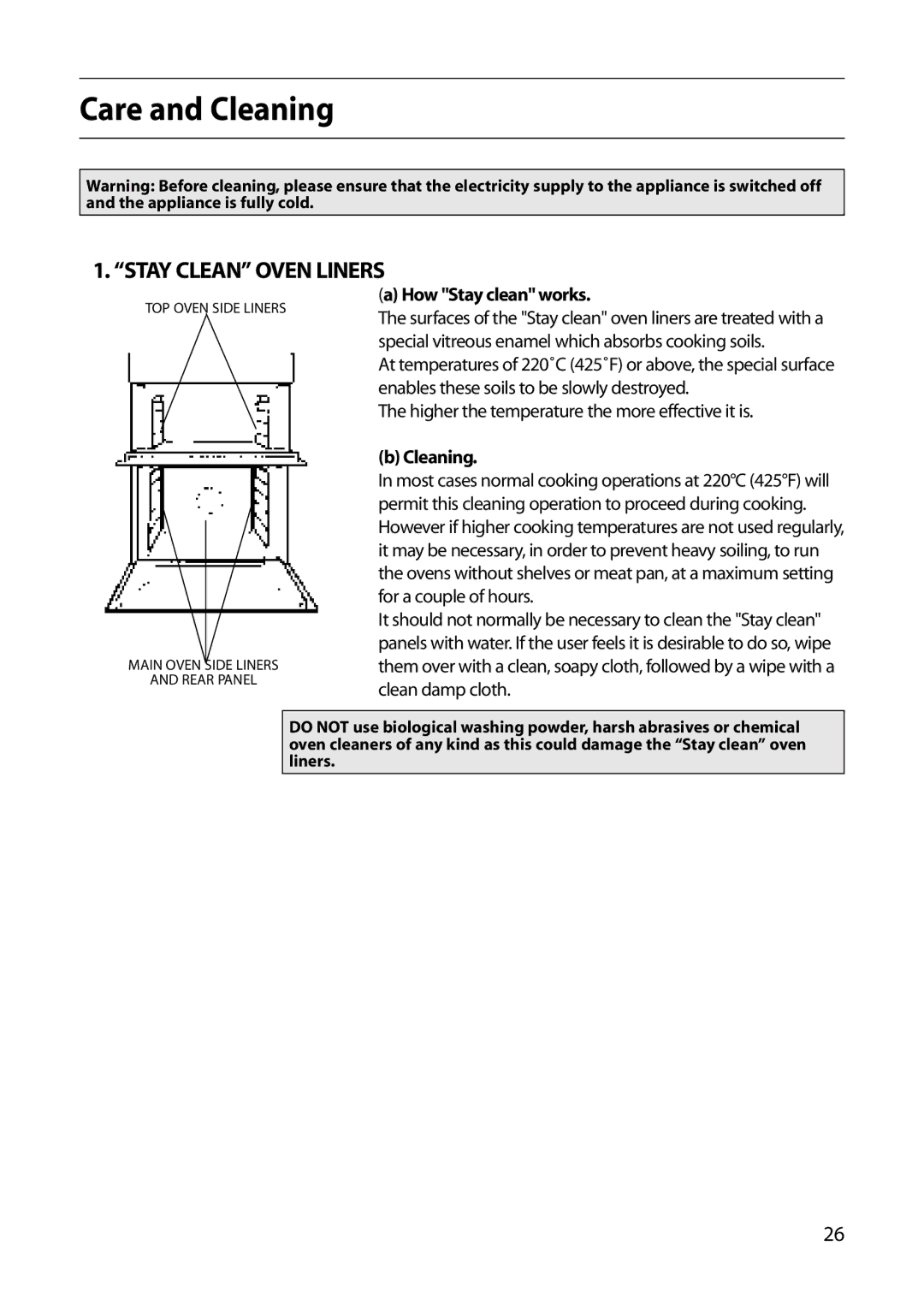 Hotpoint S420E manual Care and Cleaning, Stay Clean Oven Liners, How Stay clean works 