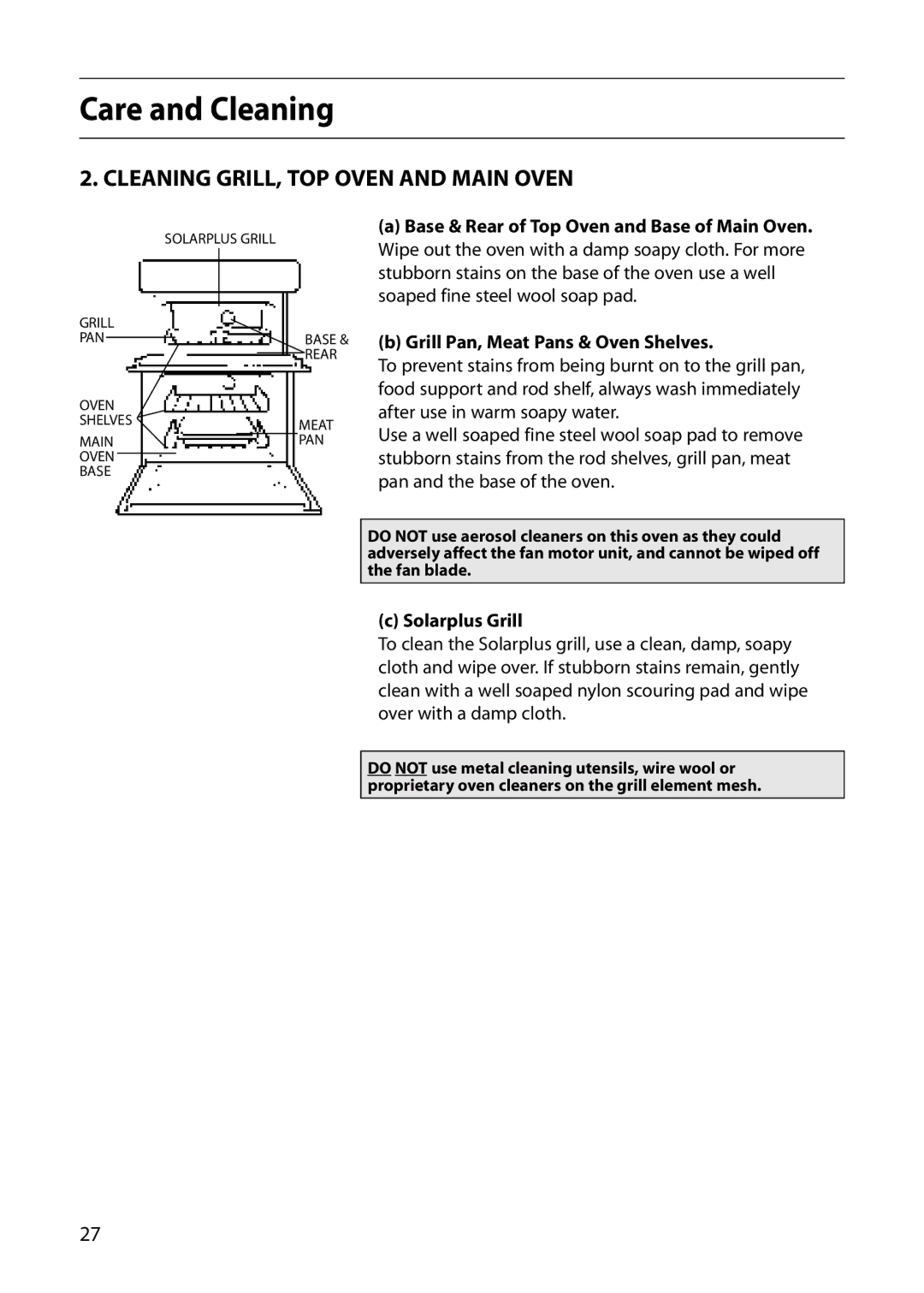 Hotpoint S420E manual Cleaning GRILL, TOP Oven and Main Oven, Solarplus Grill 