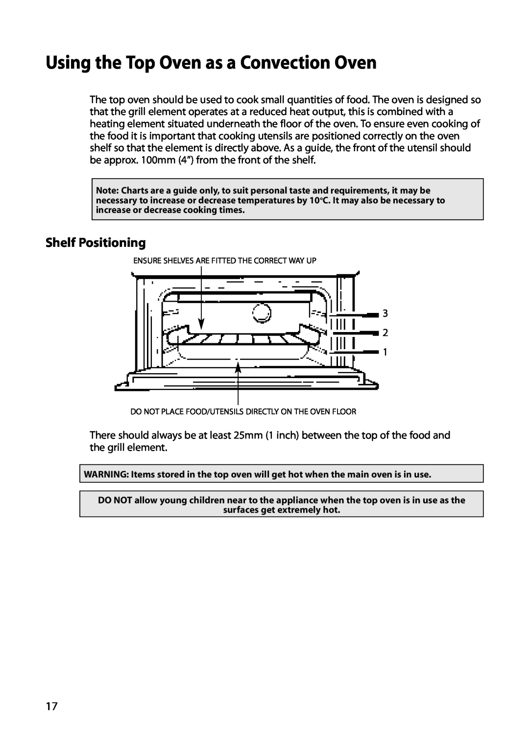 Hotpoint S420E manual Using the Top Oven as a Convection Oven, Shelf Positioning 