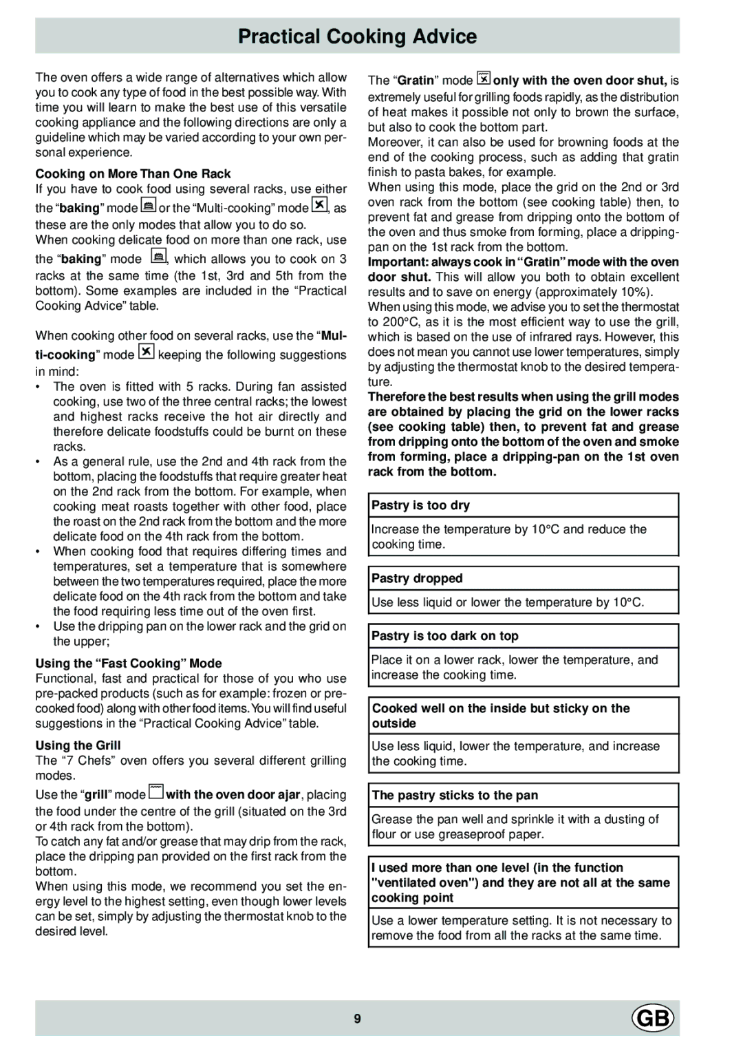 Hotpoint SC 87EX manual Practical Cooking Advice 