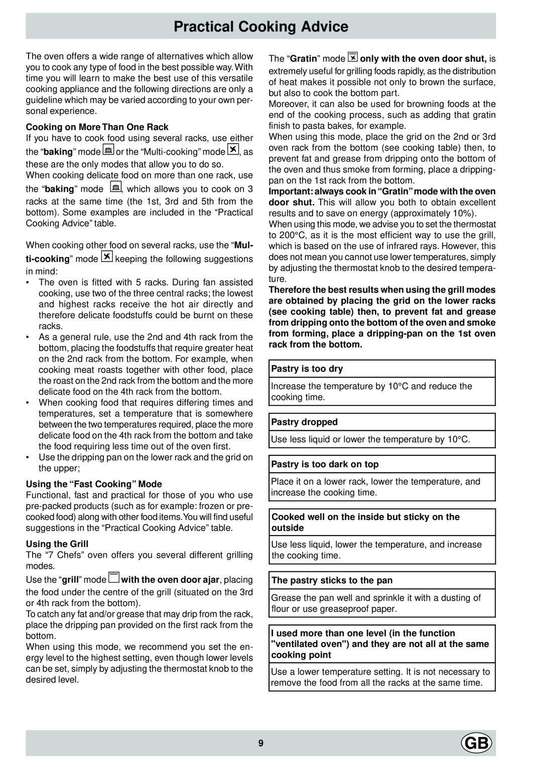 Hotpoint SC 87EX manual Practical Cooking Advice 