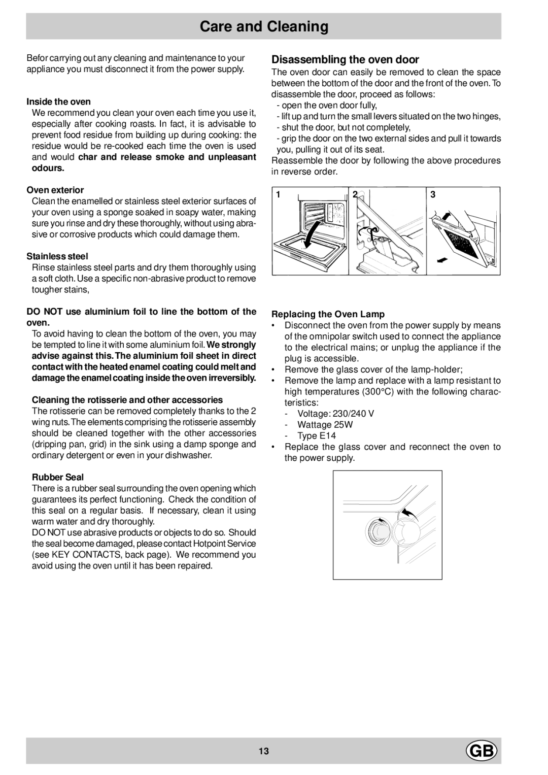 Hotpoint SC77E manual Care and Cleaning 