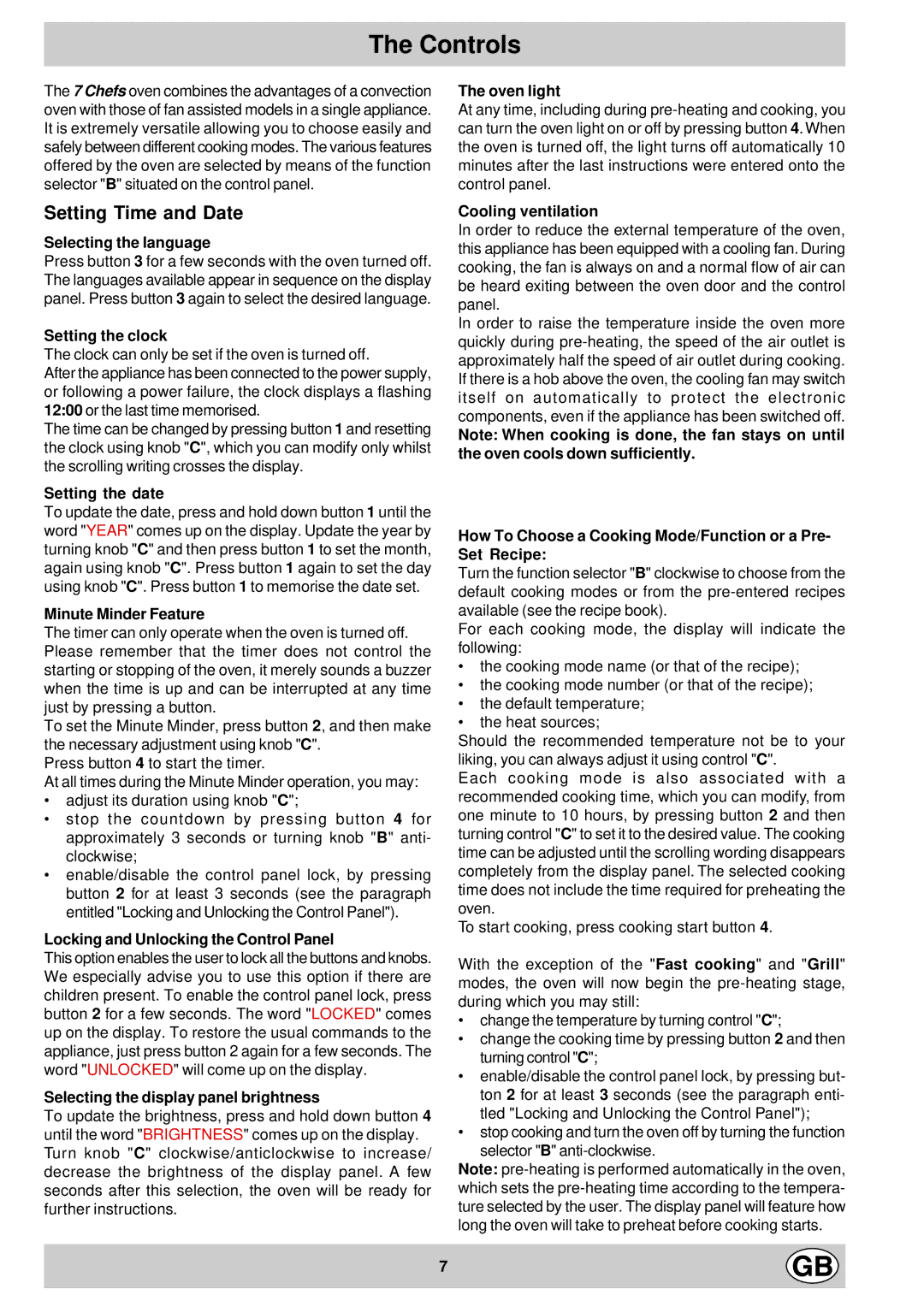 Hotpoint SC88X manual Controls 