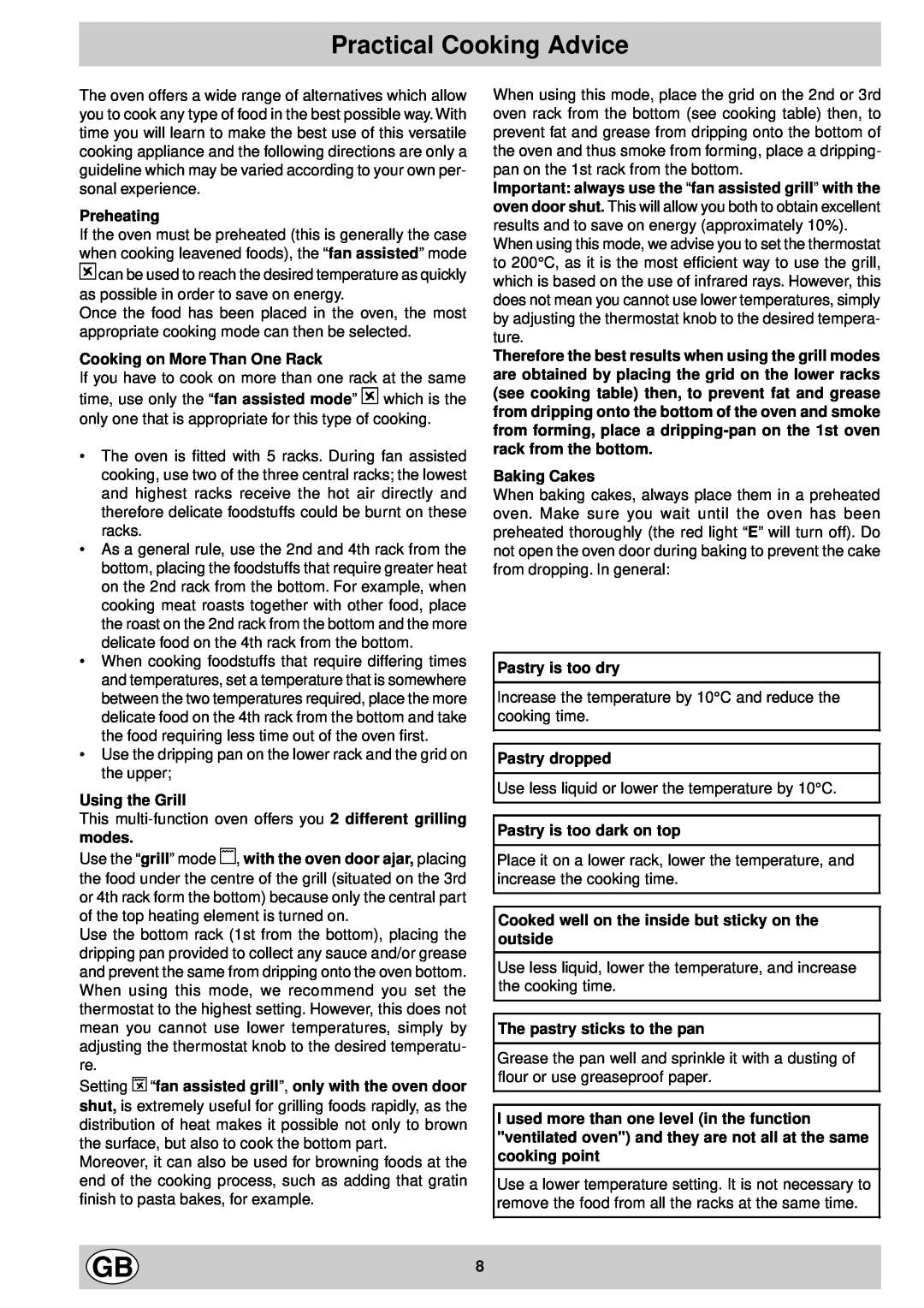 Hotpoint SD 52K - SD 52 manual Practical Cooking Advice 