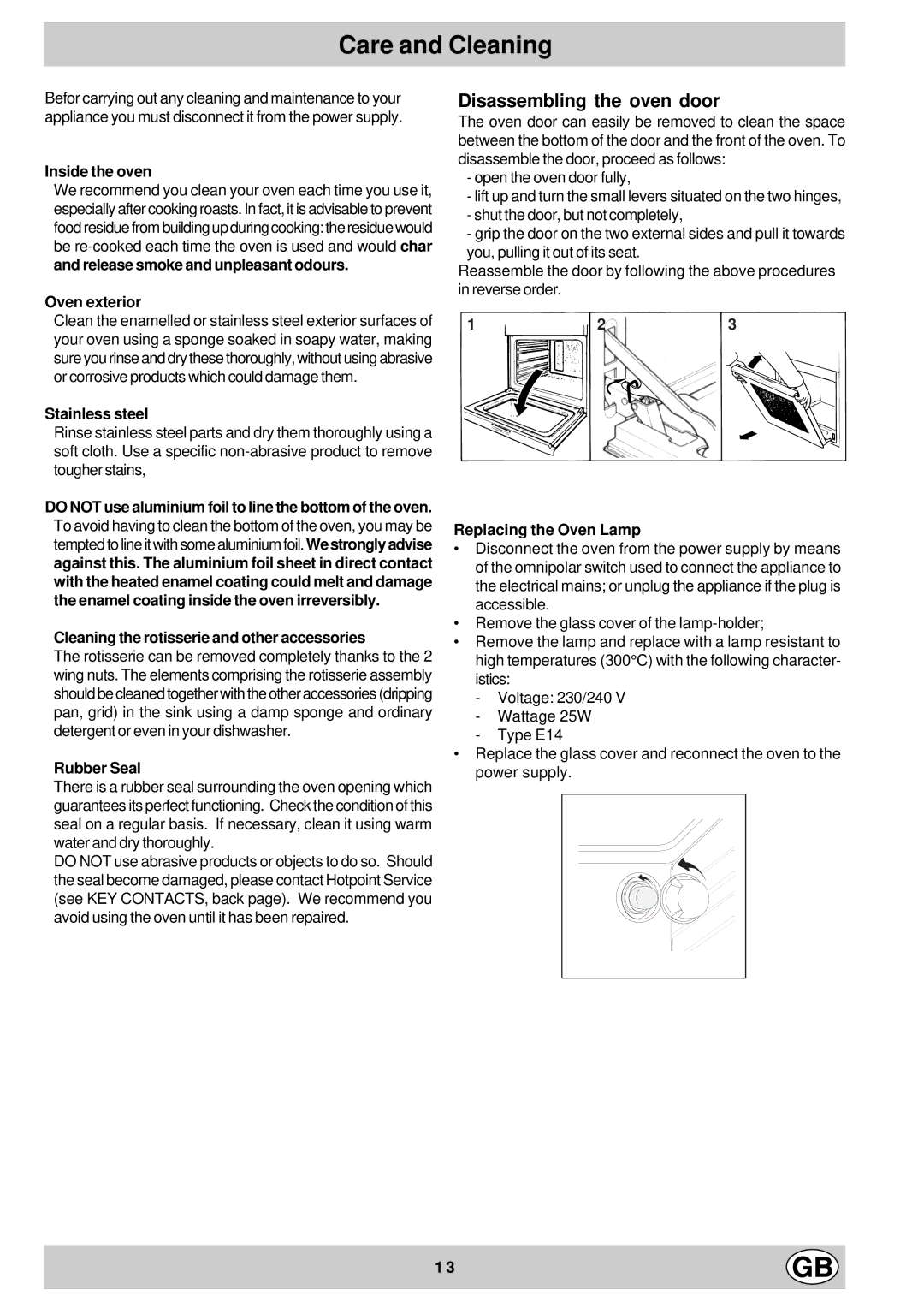 Hotpoint SD97 manual Care and Cleaning 