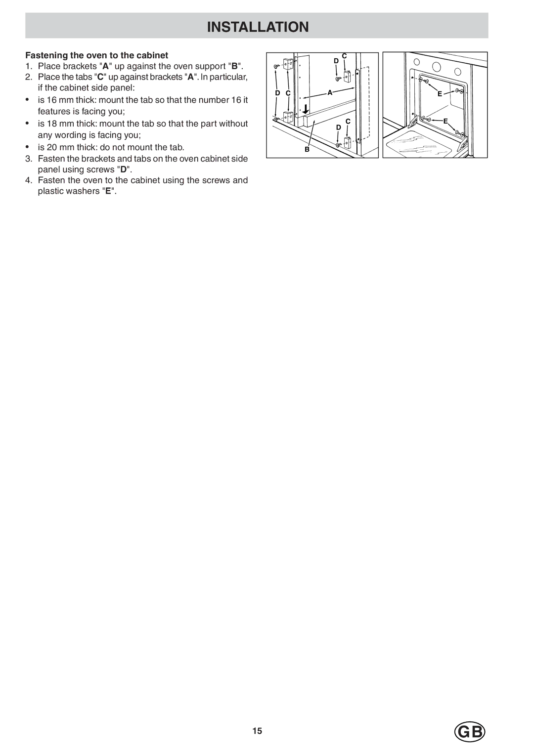 Hotpoint SD97PI, SD97PC manual Fastening the oven to the cabinet 