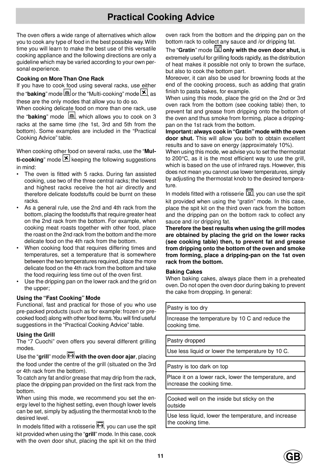 Hotpoint SD97PEI, SD97PEH manual Practical Cooking Advice 