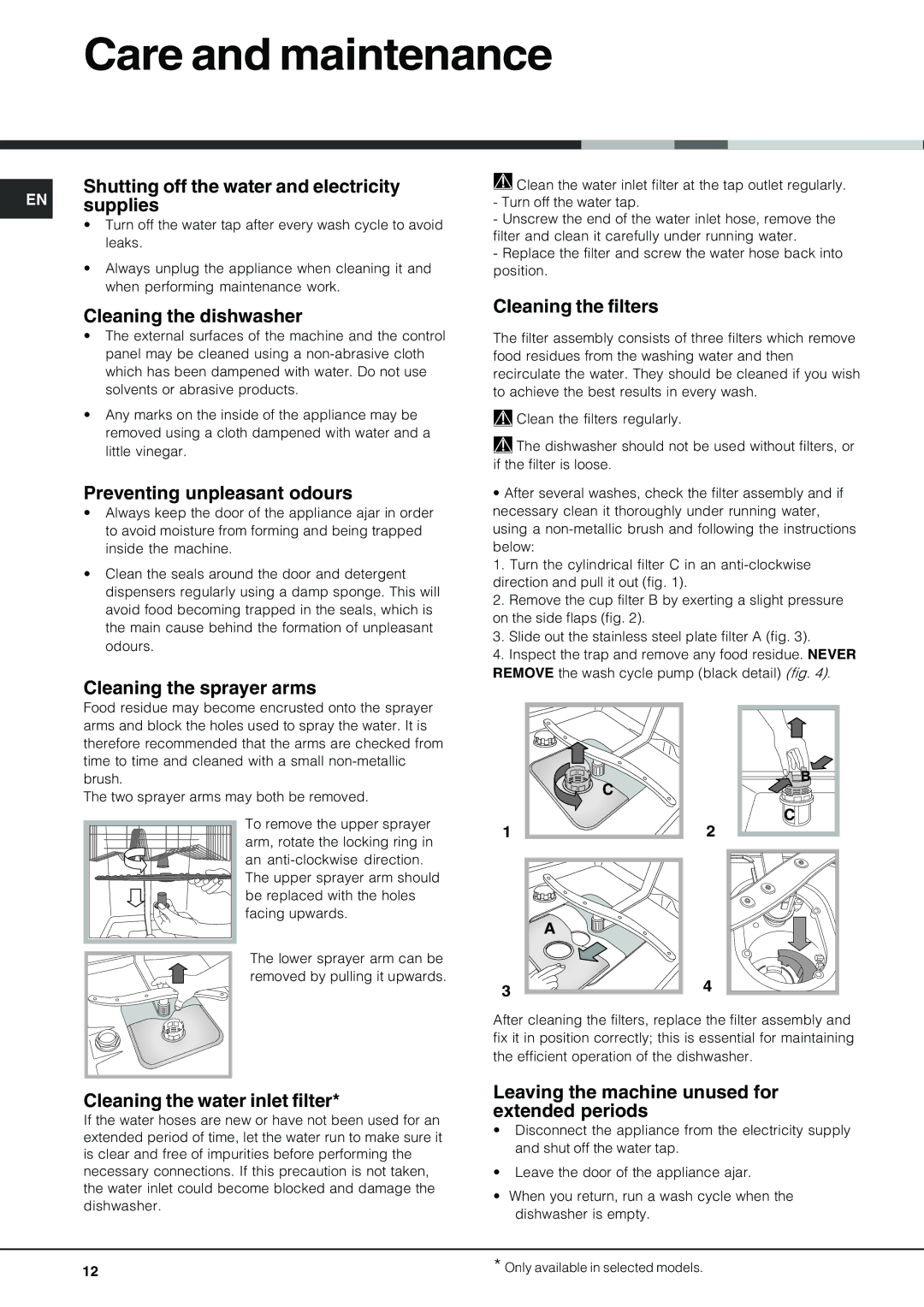 Hotpoint SDL 510 manual Care and maintenance 