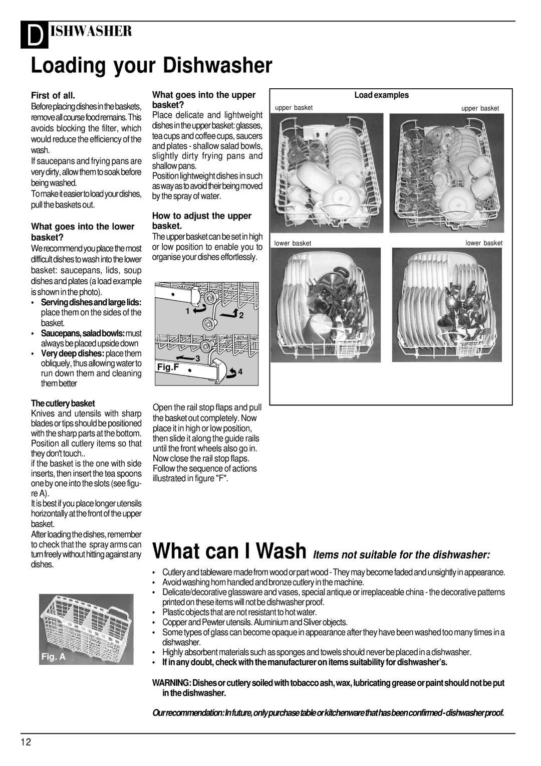 Hotpoint SDW 60 manual Loading your Dishwasher 