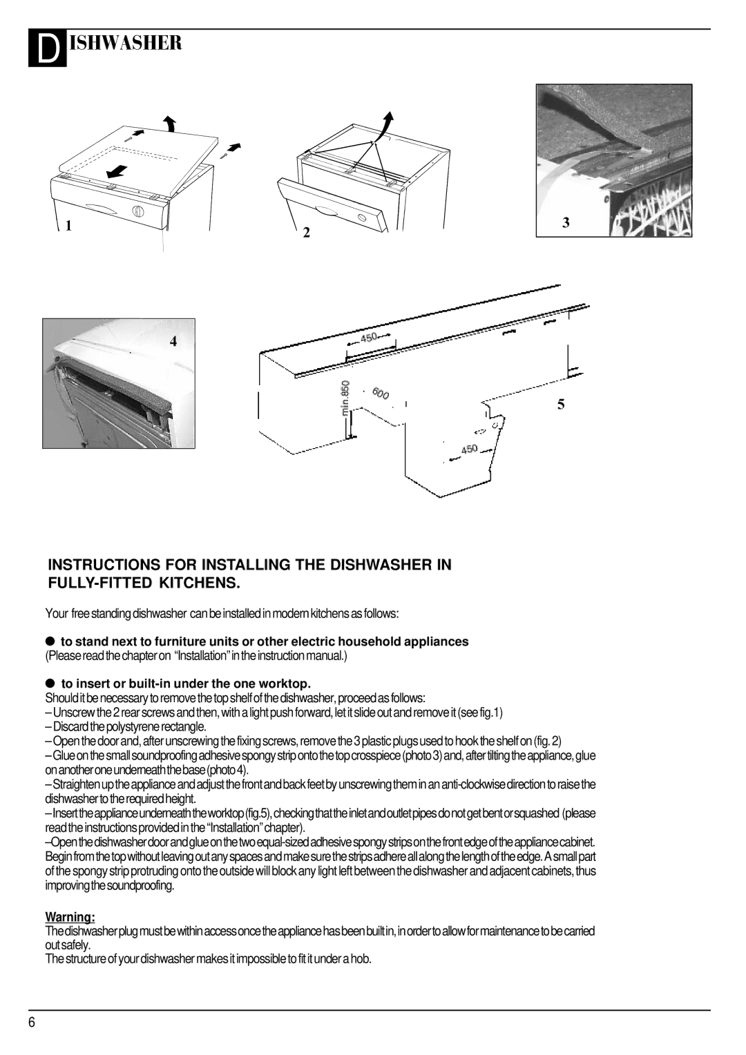 Hotpoint SDW 60 manual Ishwasher 