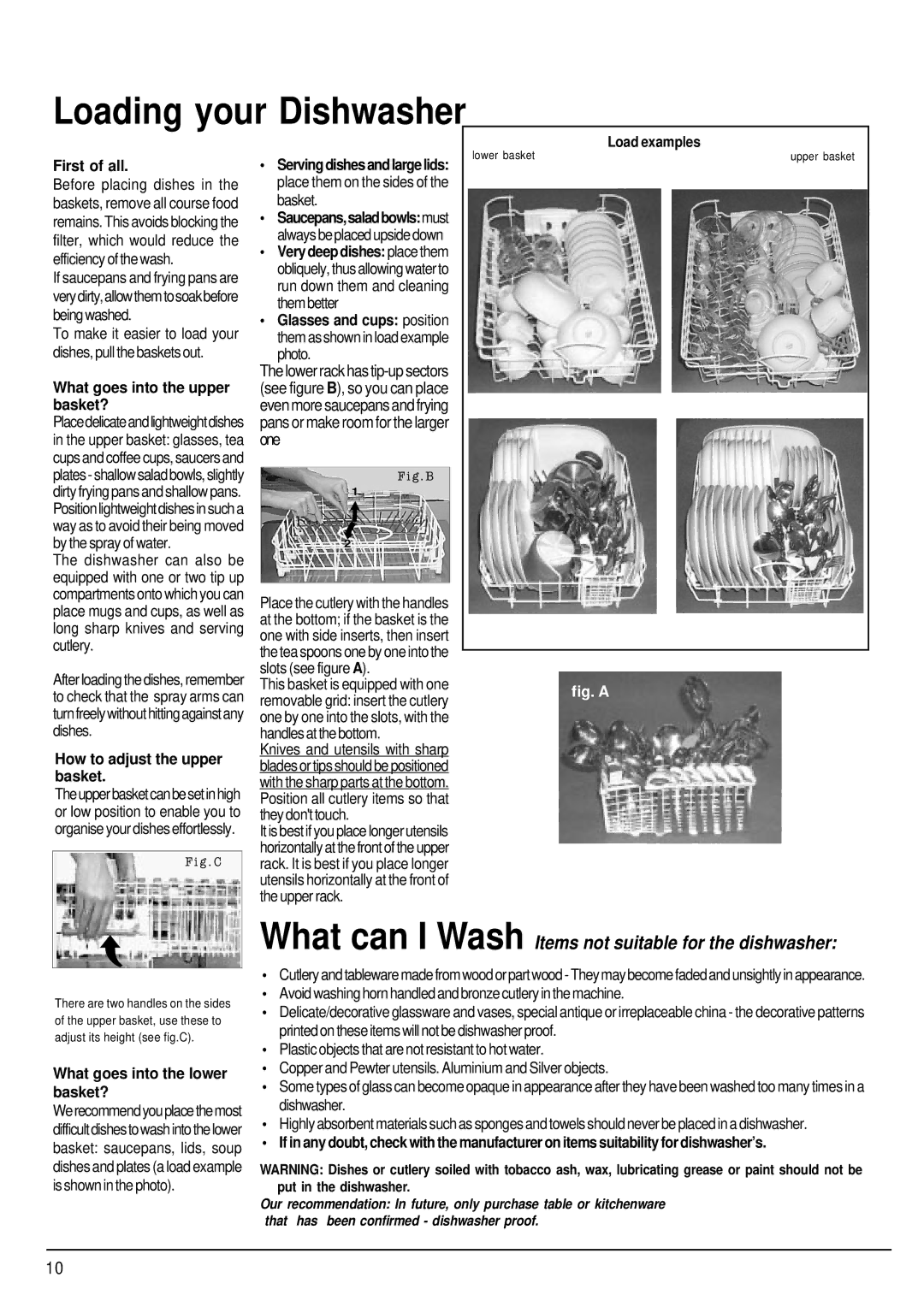 Hotpoint SDW80, SDW85 manual Loading your Dishwasher 