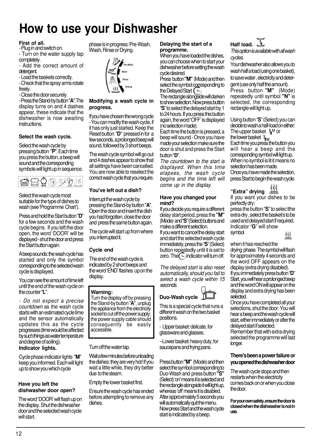 Hotpoint SDW80, SDW85 manual How to use your Dishwasher 