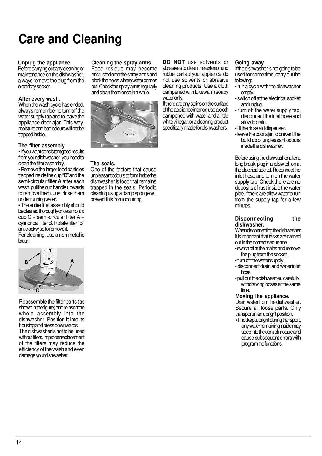 Hotpoint SDW80, SDW85 manual Care and Cleaning, For cleaning, use a non metallic brush, Time 