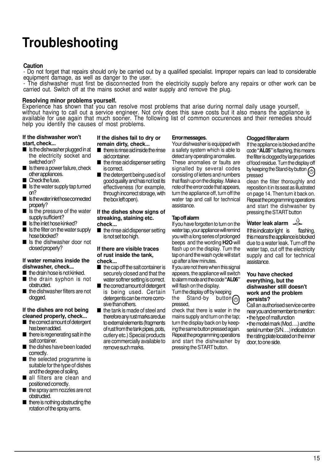 Hotpoint SDW85, SDW80 manual Troubleshooting, Resolving minor problems yourself 