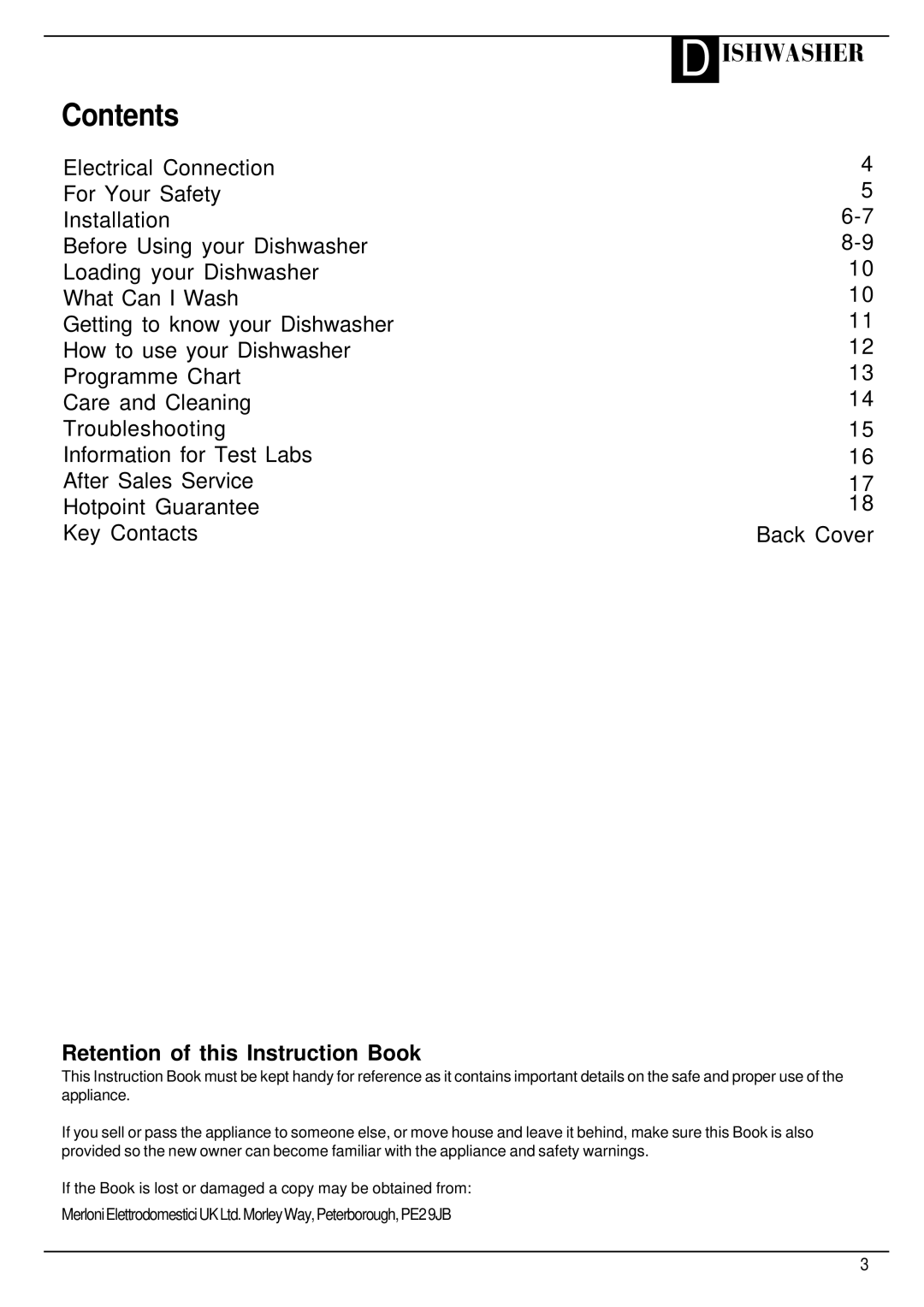 Hotpoint SDW85, SDW80 manual Contents 