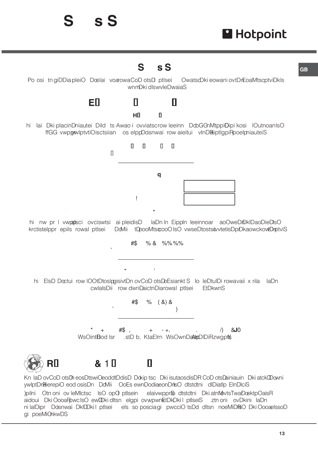 Hotpoint SE1032X operating instructions After Sales Service 