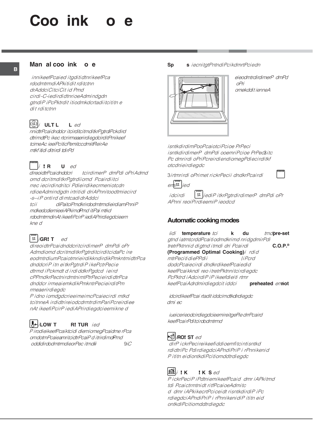 Hotpoint SE1032X operating instructions Cooking modes, Manual cooking modes, Automatic cooking modes 