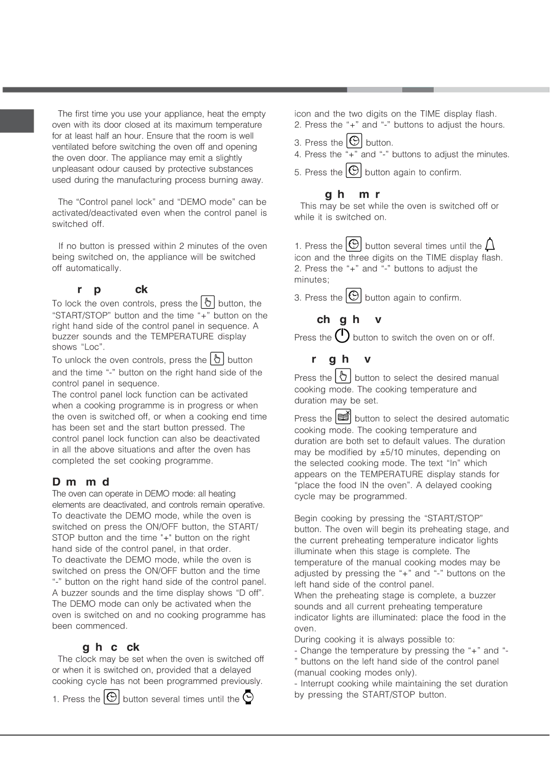 Hotpoint SE48101PX manual Start-up and use 