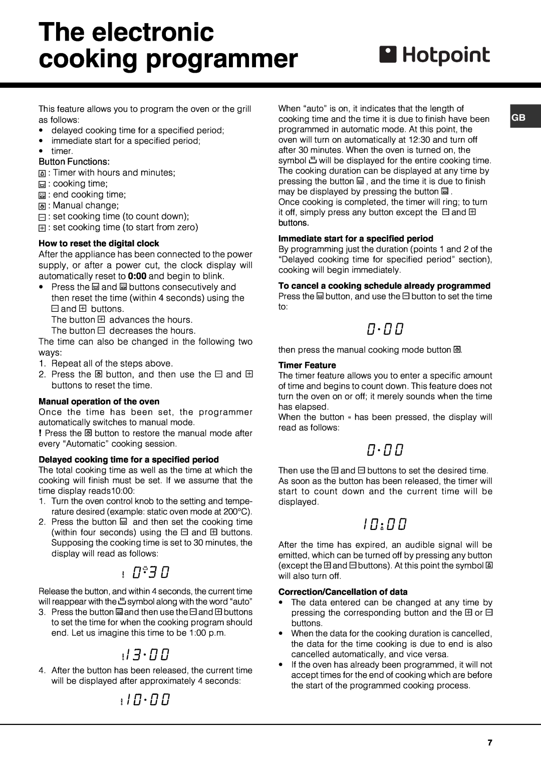 Hotpoint SE61X operating instructions The electronic cooking programmer 