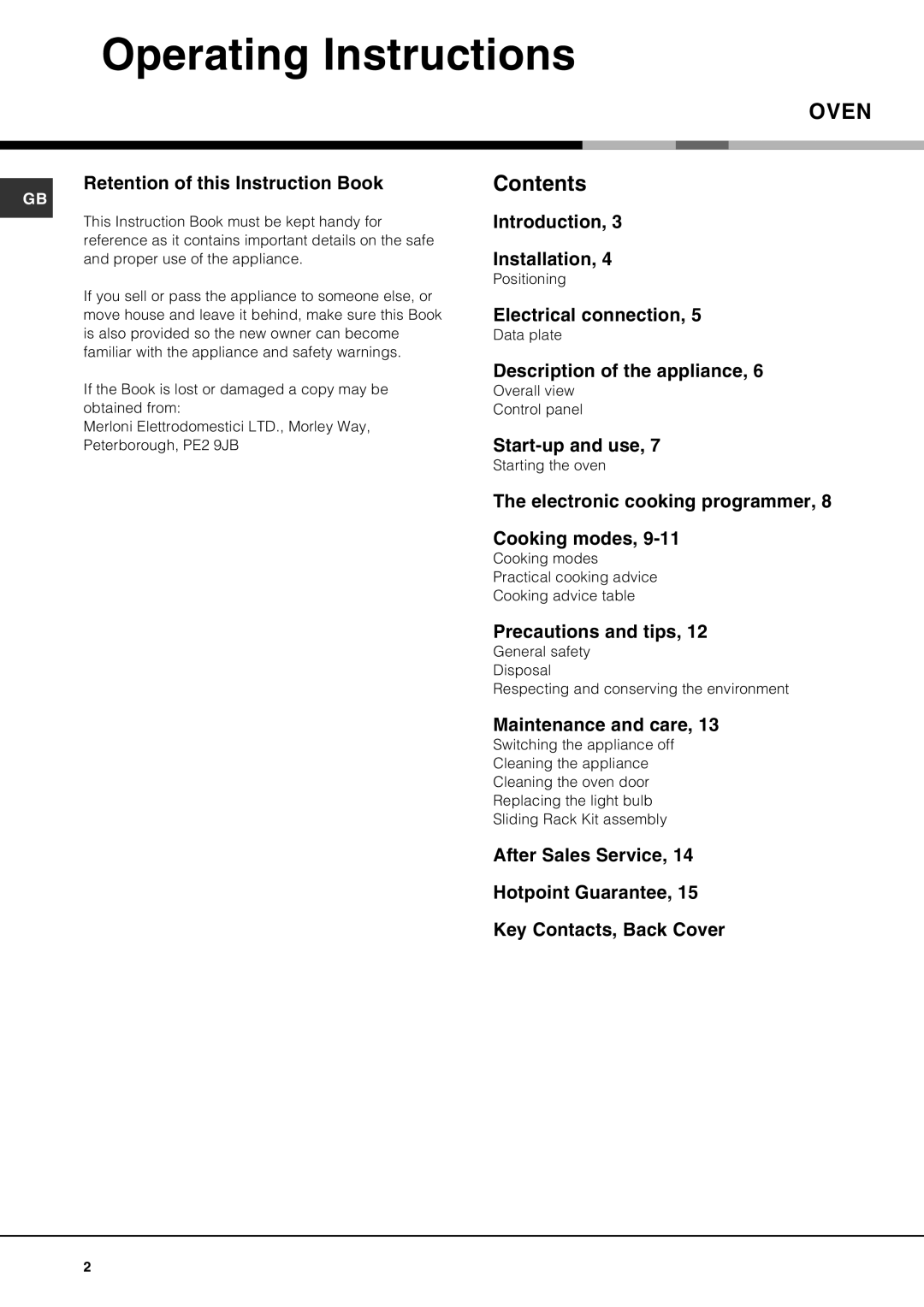 Hotpoint SE861X manual Operating Instructions, Oven 