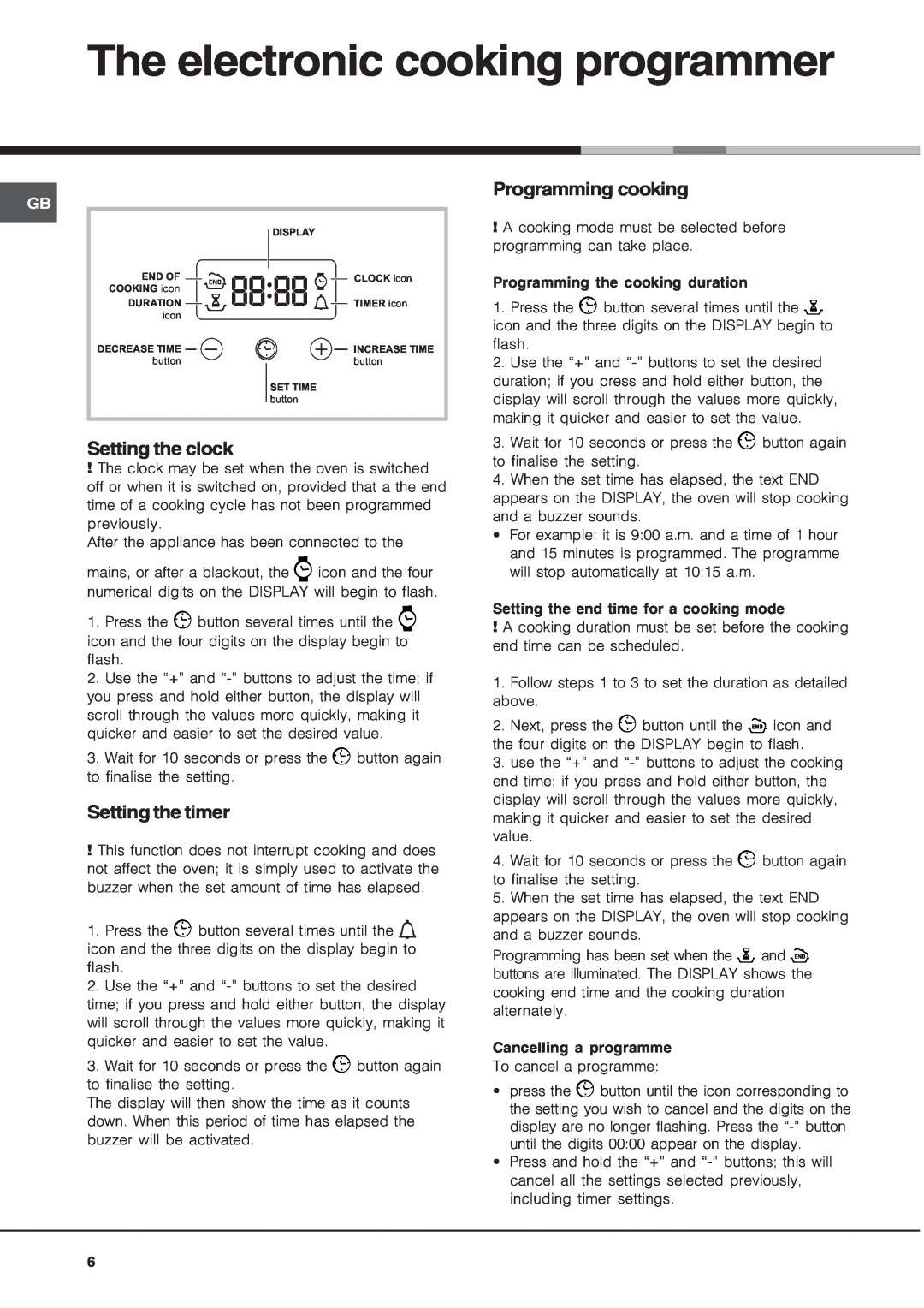 Hotpoint SE861X/1 manual The electronic cooking programmer, Setting the clock, Setting the timer, Programming cooking 