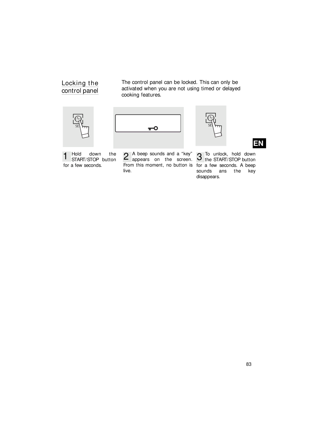 Hotpoint SEO100 manual Locking the control panel 