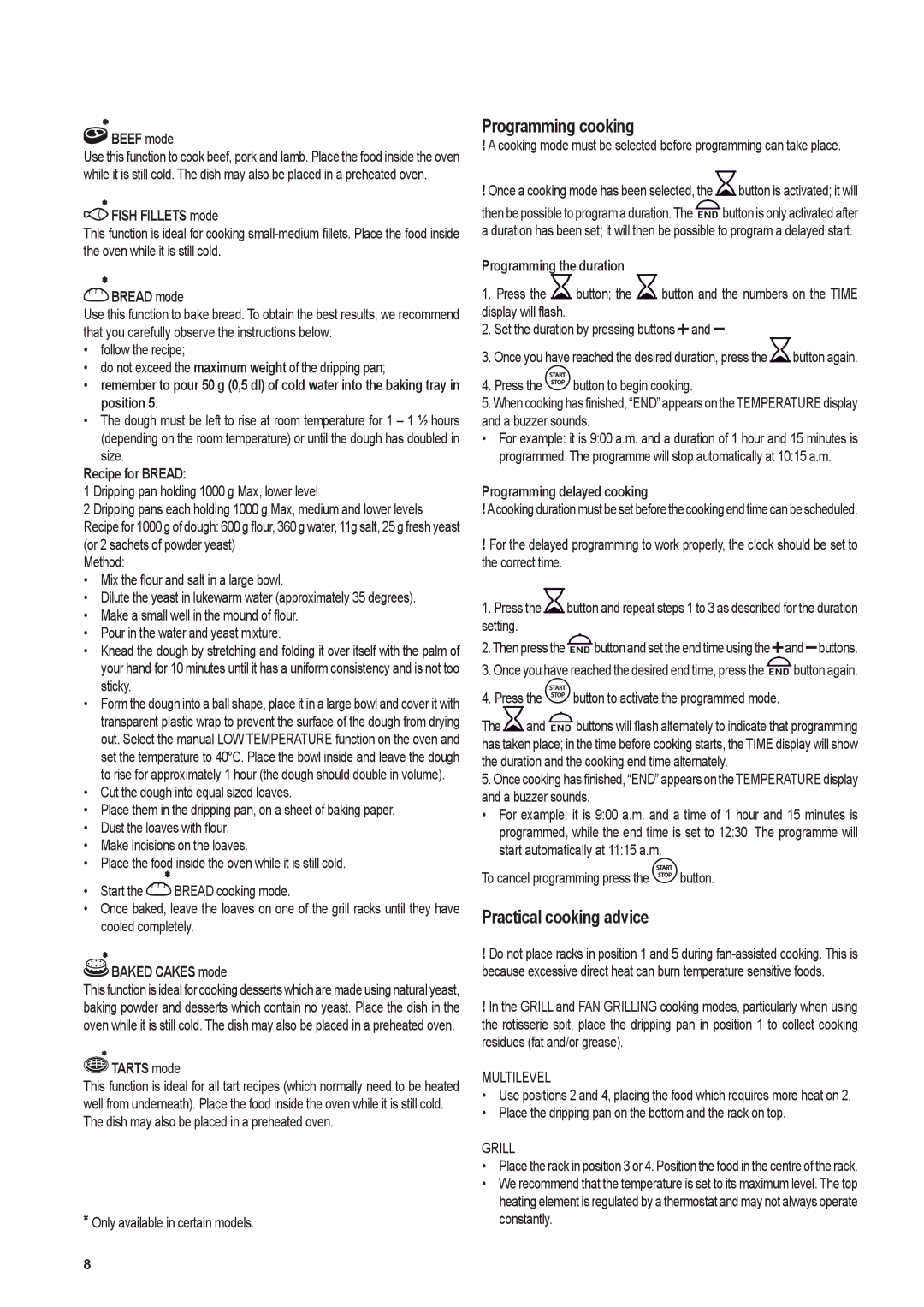 Hotpoint SH103PX S, KSO103PX S manual Programming cooking, Practical cooking advice 