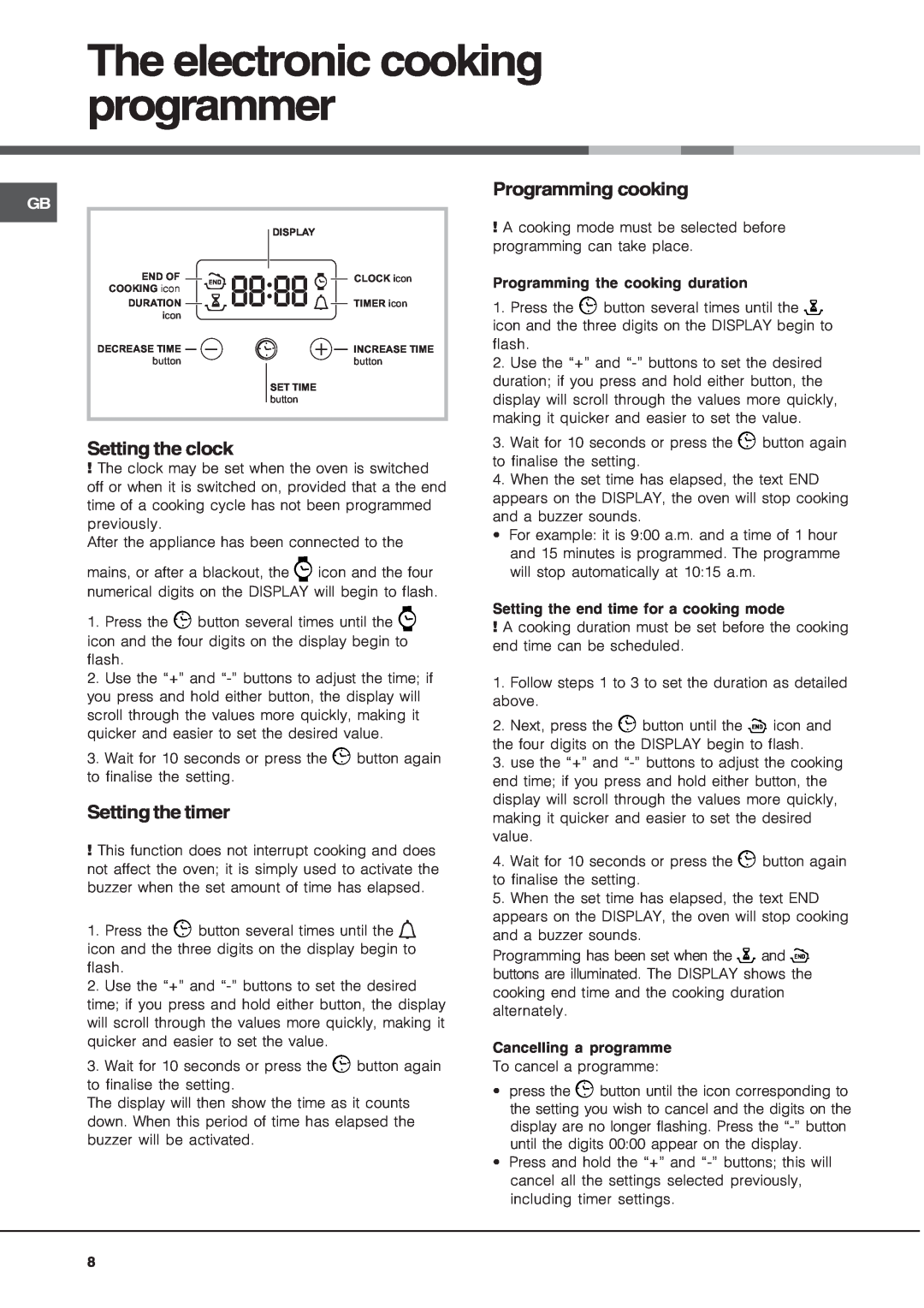 Hotpoint SN56EX operating instructions The electronic cooking programmer 