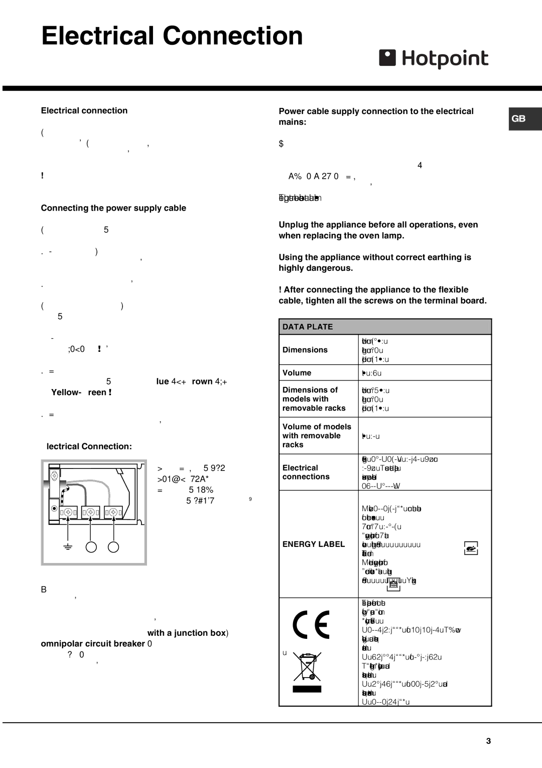 Hotpoint AHP662K/1, SQ661I/1, SE661X/1, AHP66X/1, AHP662X/1 manual Electrical Connection, This Appliance Must be Earthed 