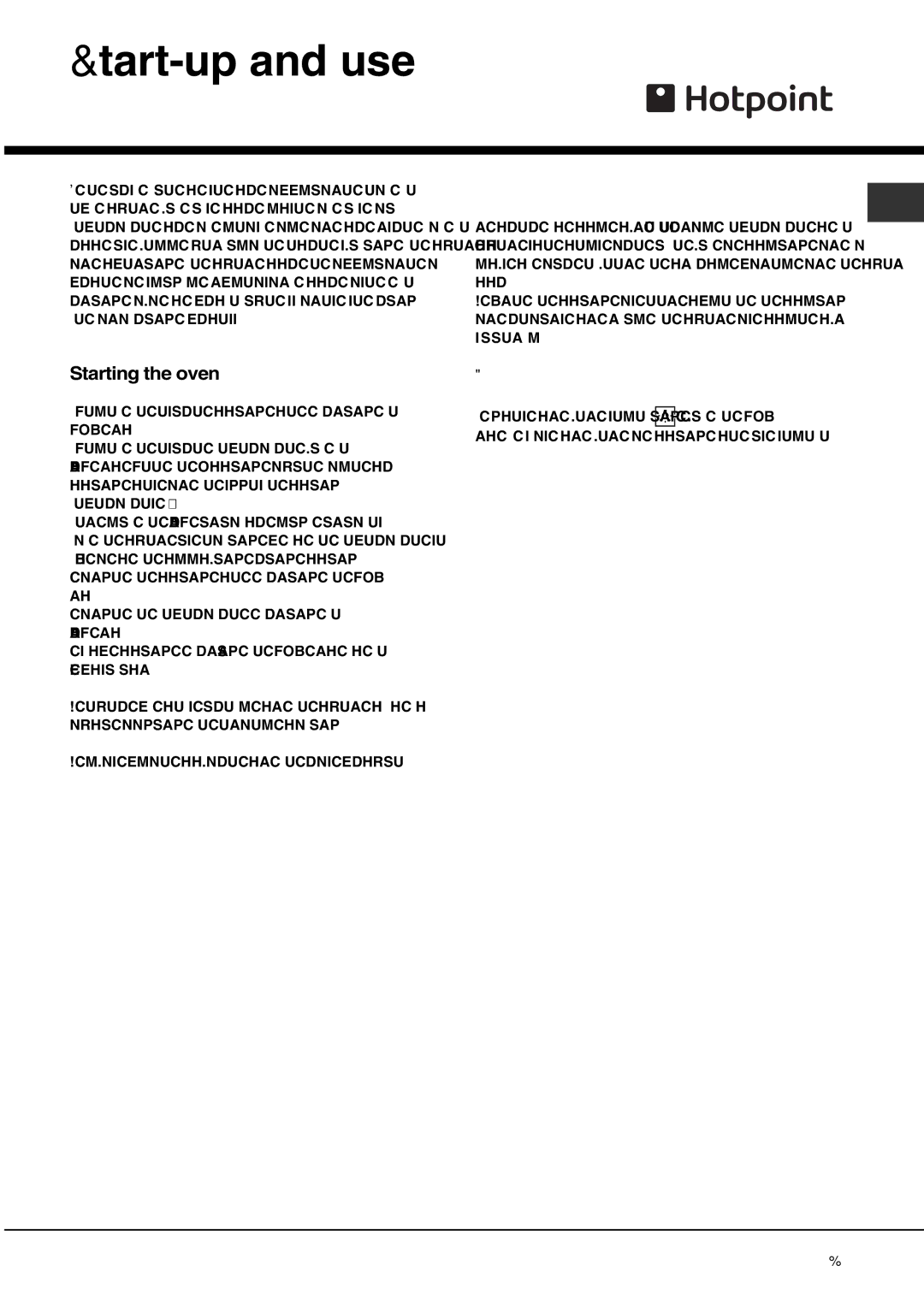 Hotpoint AHP662X/1, SQ661I/1, SE661X/1, SE662K/1, AHP66X/1, AHP662K/1 operating instructions Start-up and use, Starting the oven 