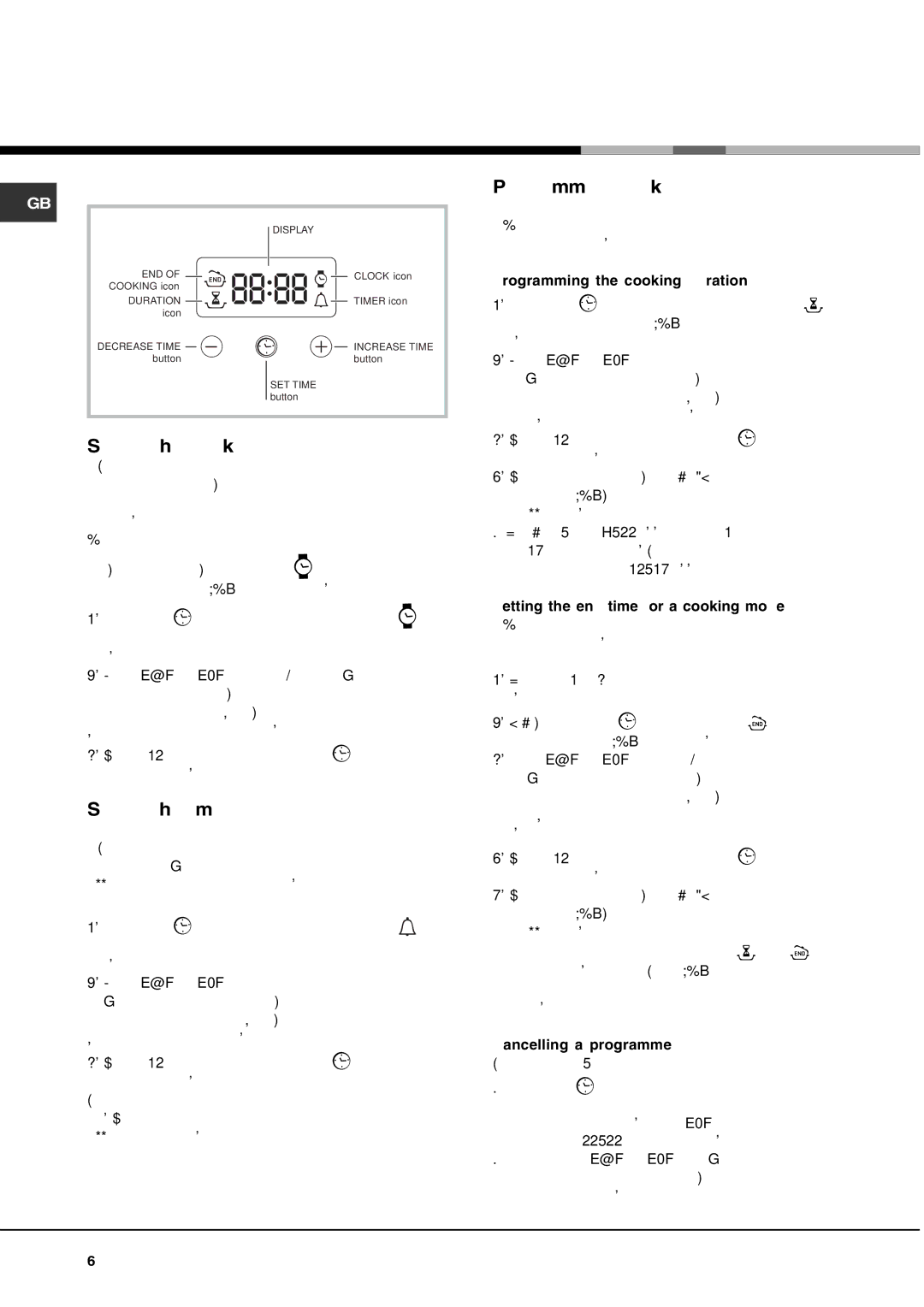 Hotpoint SQ661I/1, SE661X/1 Electronic cooking programmer, Setting the clock, Setting the timer, Programming cooking 