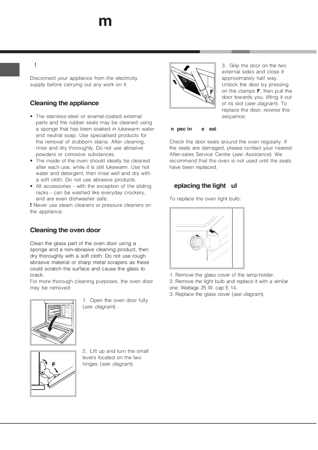 Hotpoint SQ892I manual Care and maintenance, Switching the appliance off, Cleaning the appliance, Replacing the light bulb 