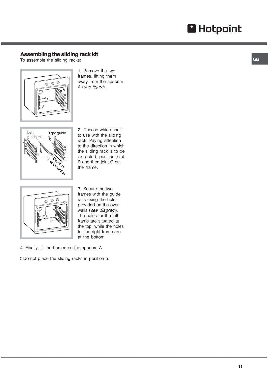Hotpoint SQ892I manual Assembling the sliding rack kit 