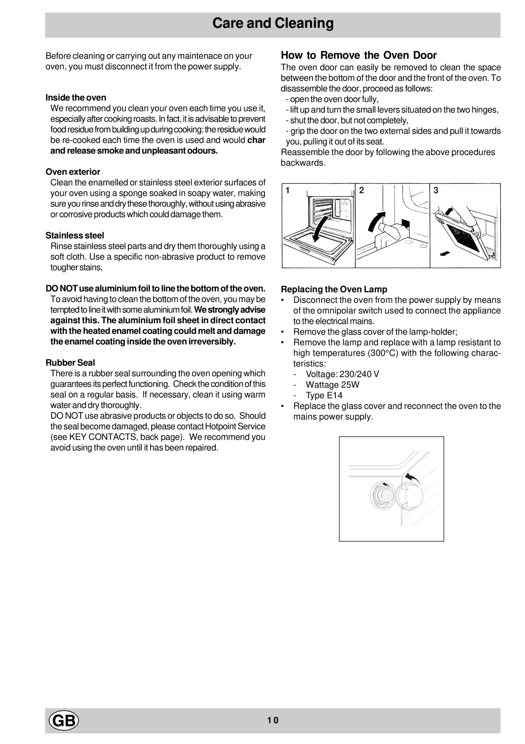 Hotpoint ST55X - ST52 manual Care and Cleaning 