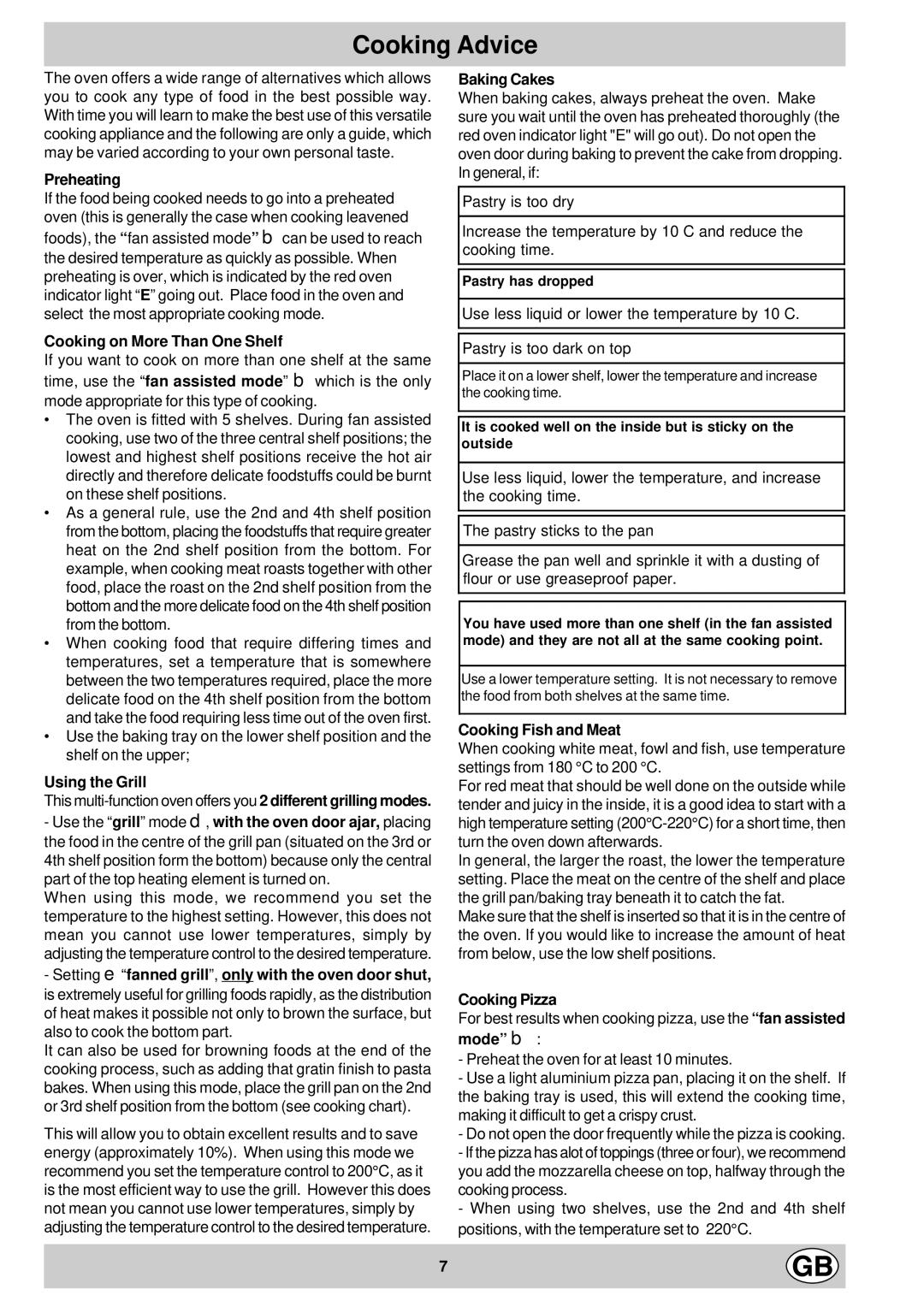 Hotpoint ST55X - ST52 manual Cooking Advice 