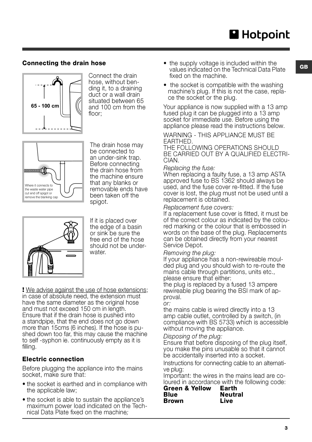 Hotpoint SWMD 10637 manual Replacing the fuse 