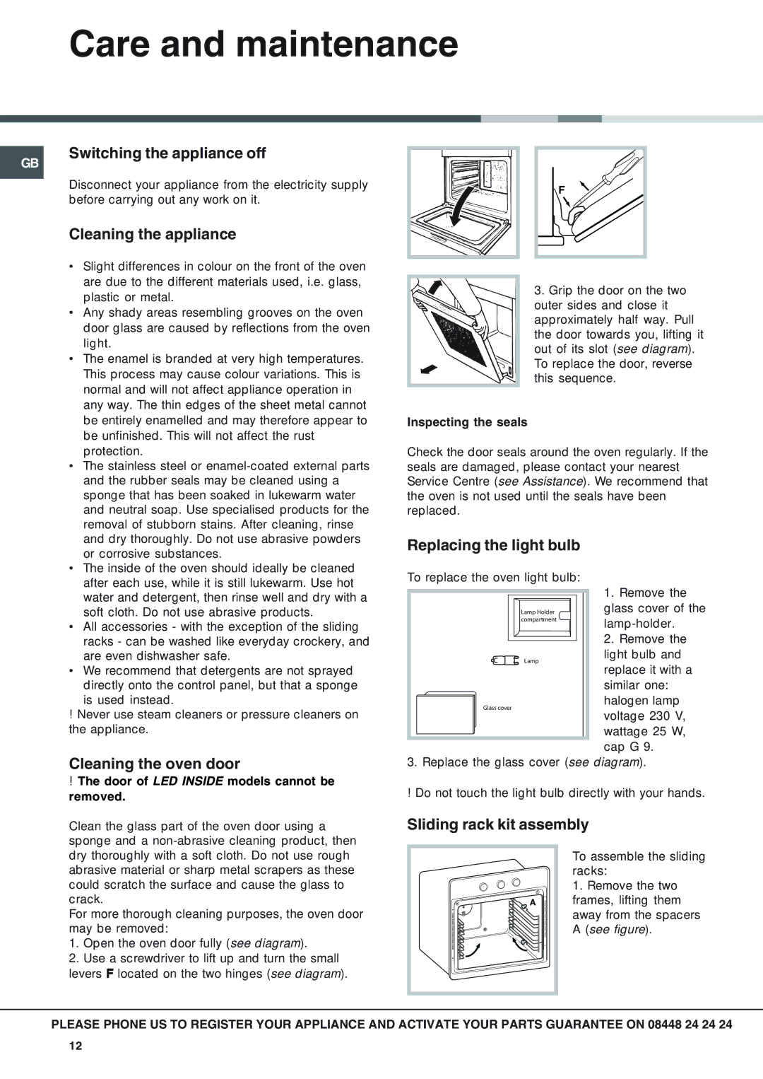 Hotpoint SX 1038N CX, SX 1038L CX operating instructions Care and maintenance 