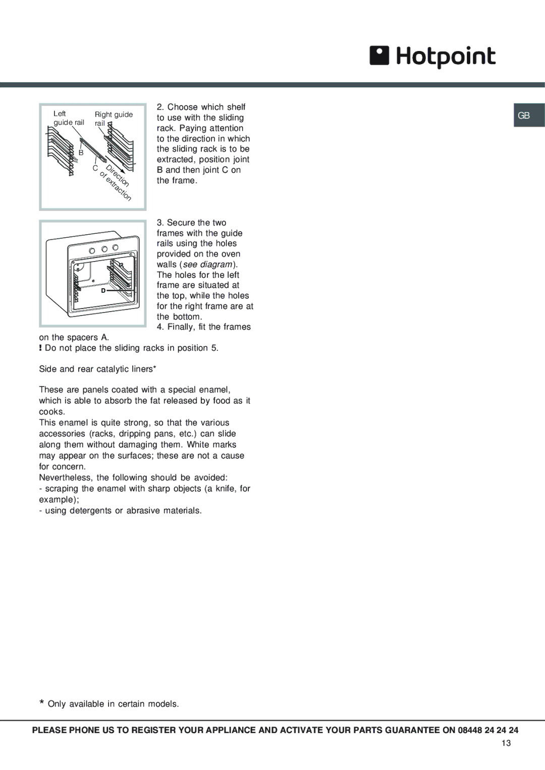 Hotpoint SX 1038L CX, SX 1038N CX operating instructions Side and rear catalytic liners 